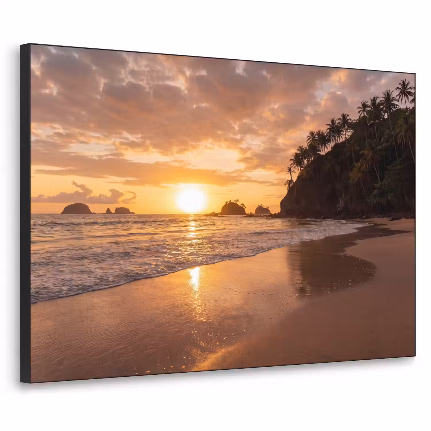 Strand - Zonsondergang - Natuur - Tropisch - Oranje Textielframe zwart klein -3d