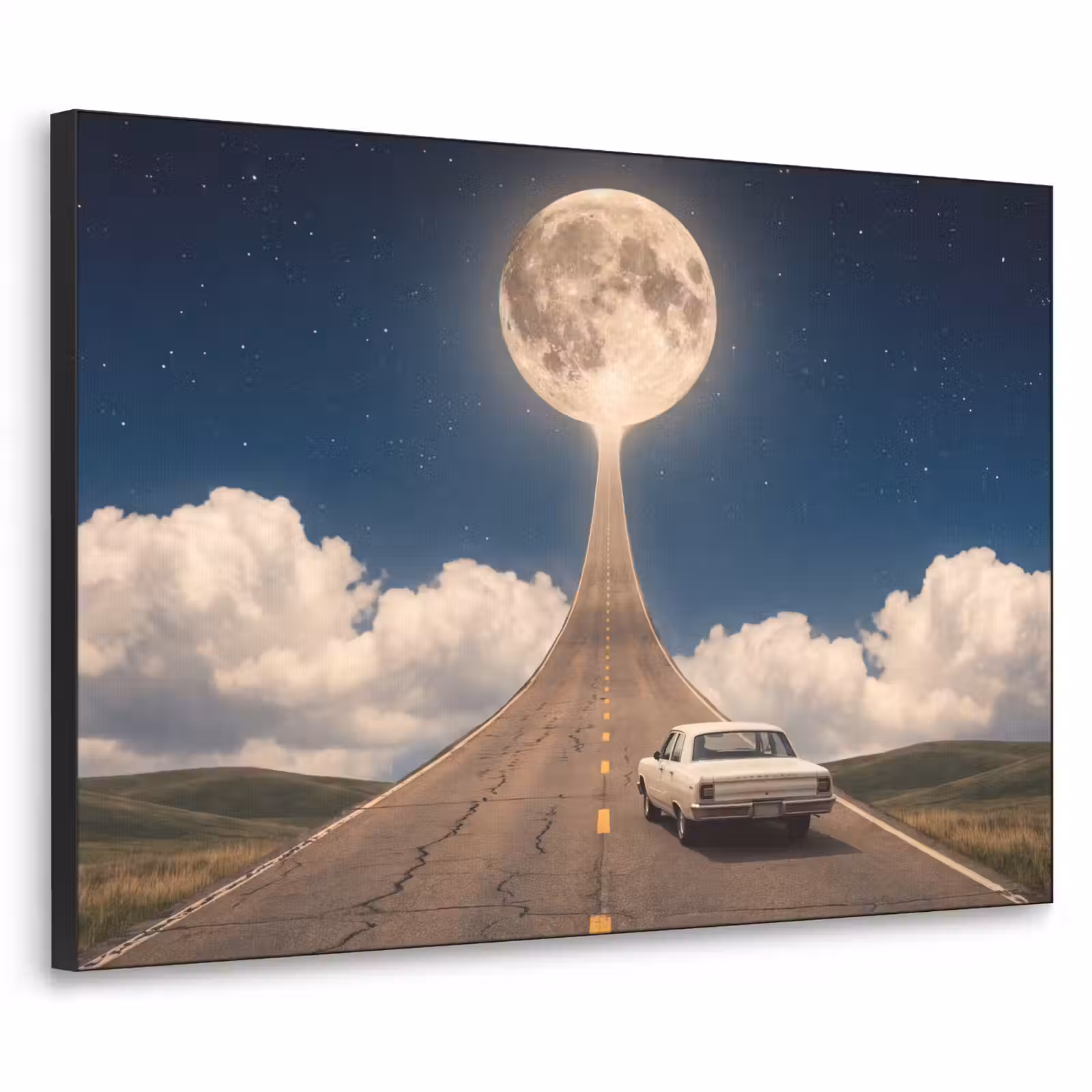 Art Frame - Straße – Mond – Nacht - Weg - Maan - Nacht Textielframe zwart klein