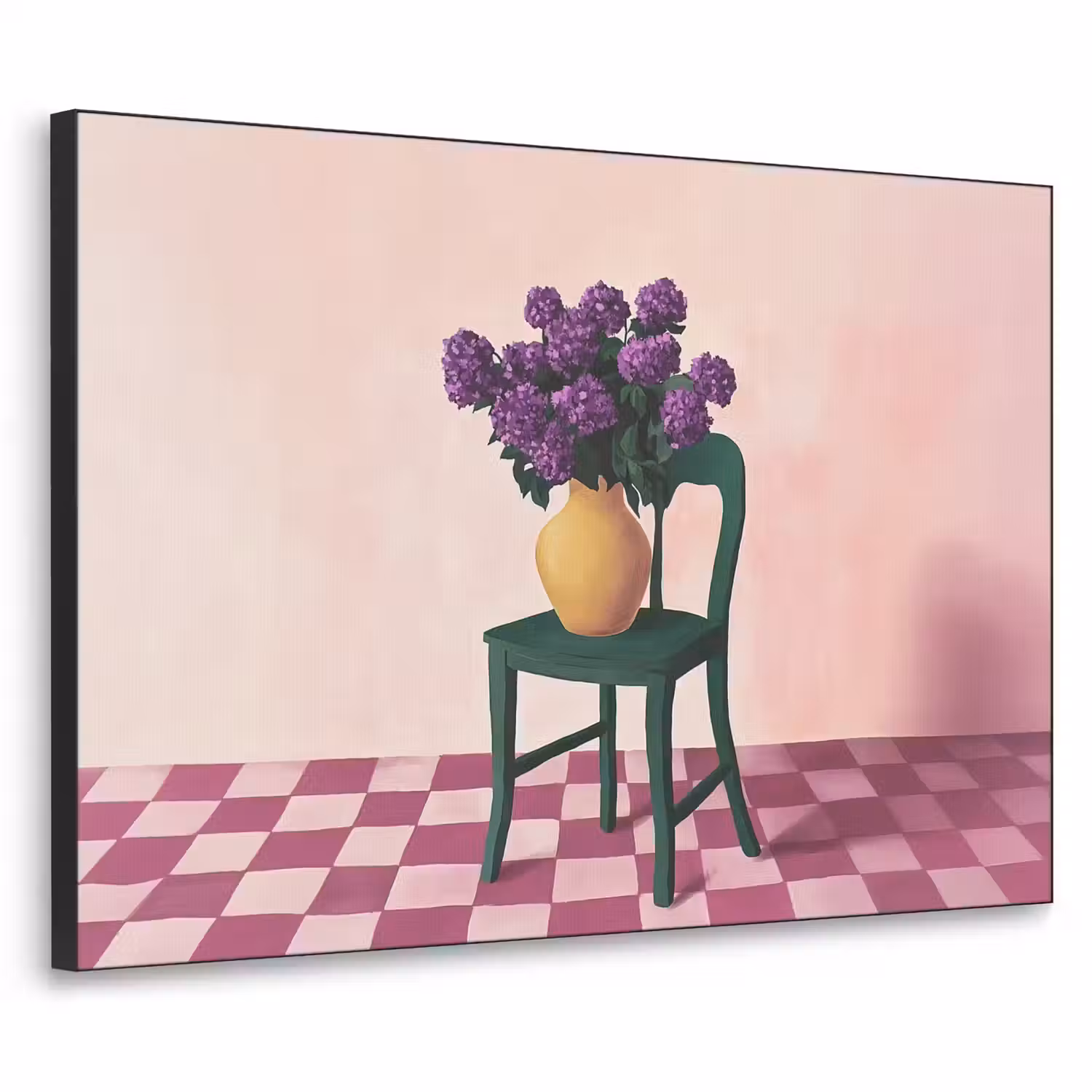 Stoel - Vaas - Bloemen - Geblokt Textielframe - compleet frame klein -3d