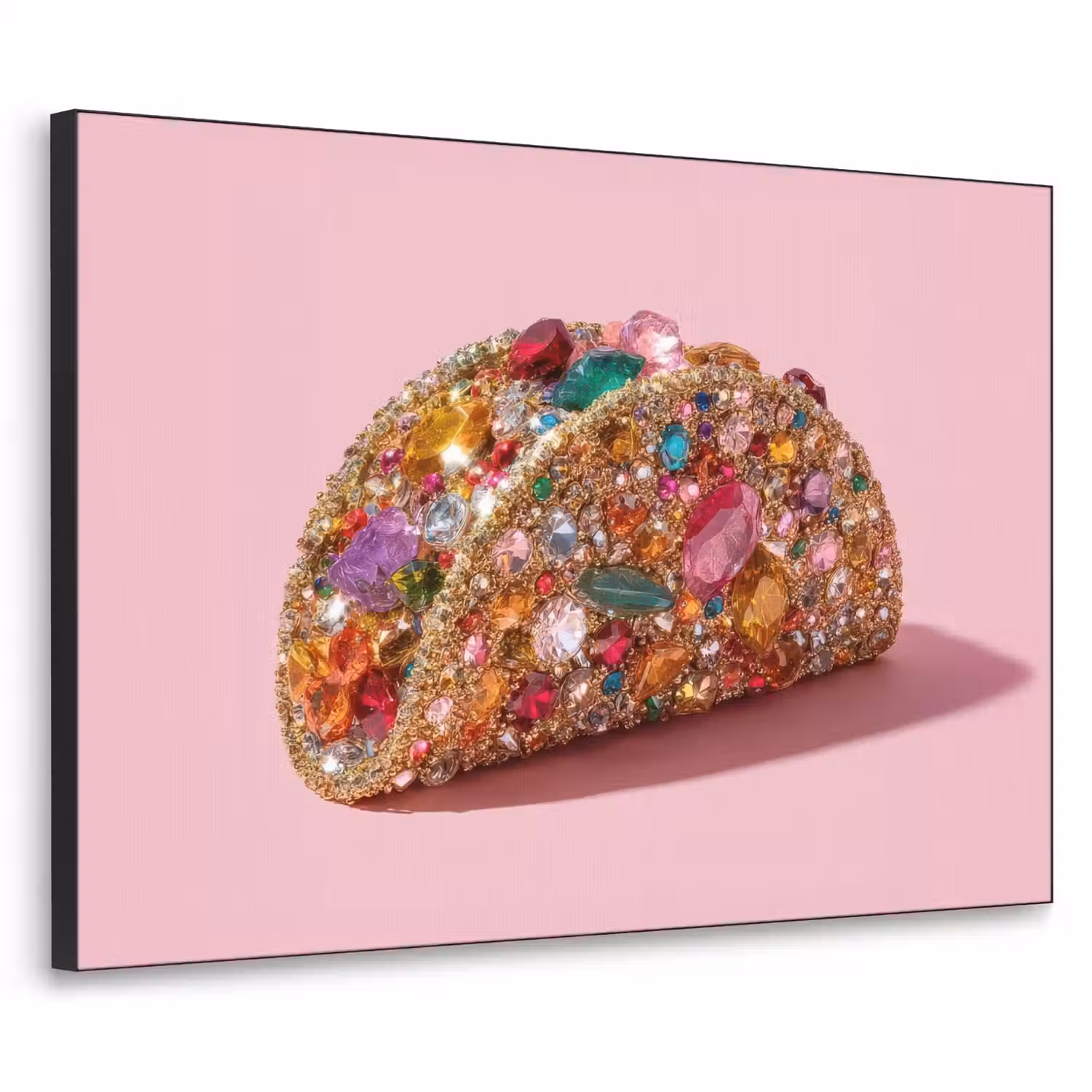 Taco - Kleurrijk - Edelstenen - Goud Textielframe - compleet frame klein -3d