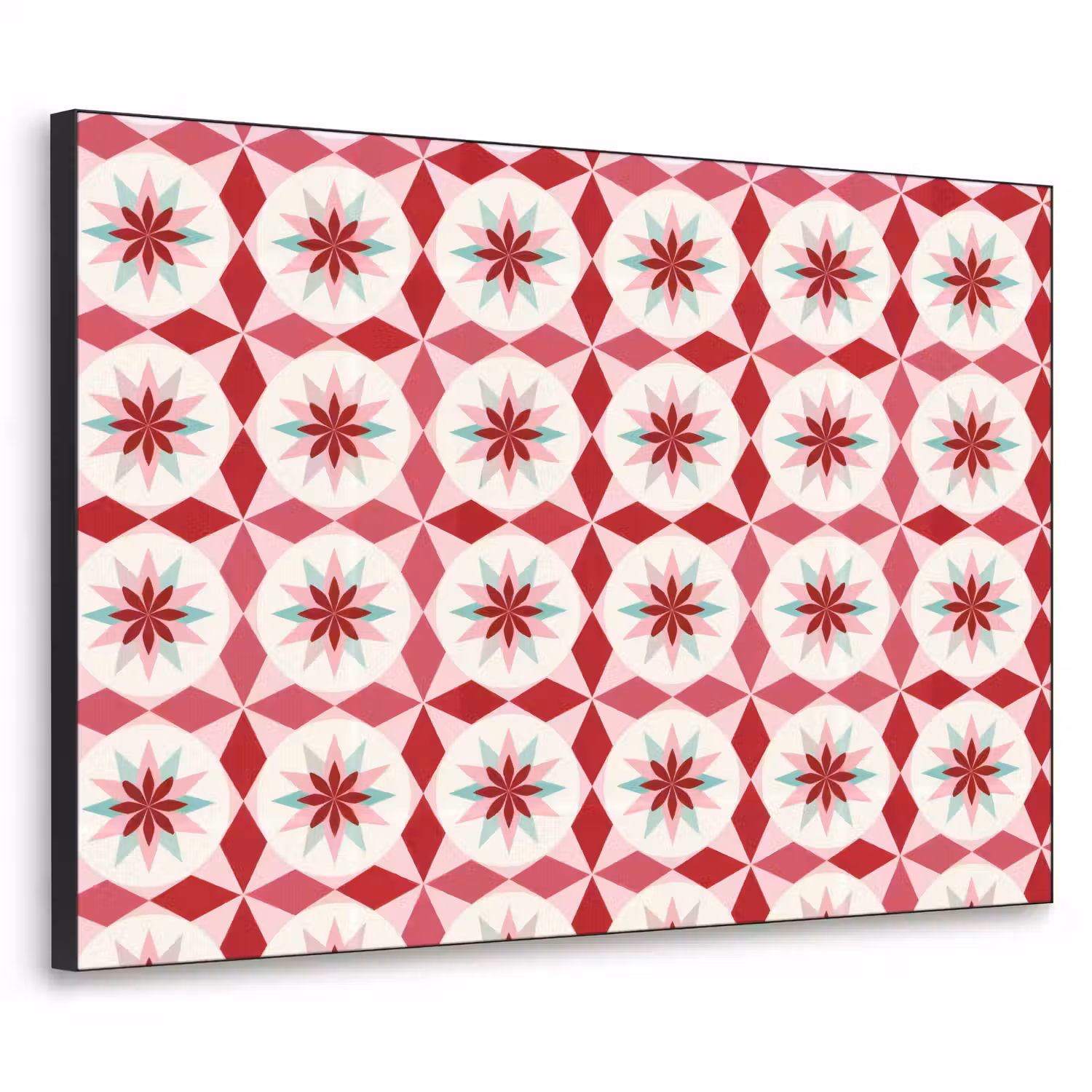 Tegelpatroon - Sterren - Retro - Roze - Mintgroen Textielframe zwart klein 947 -3d