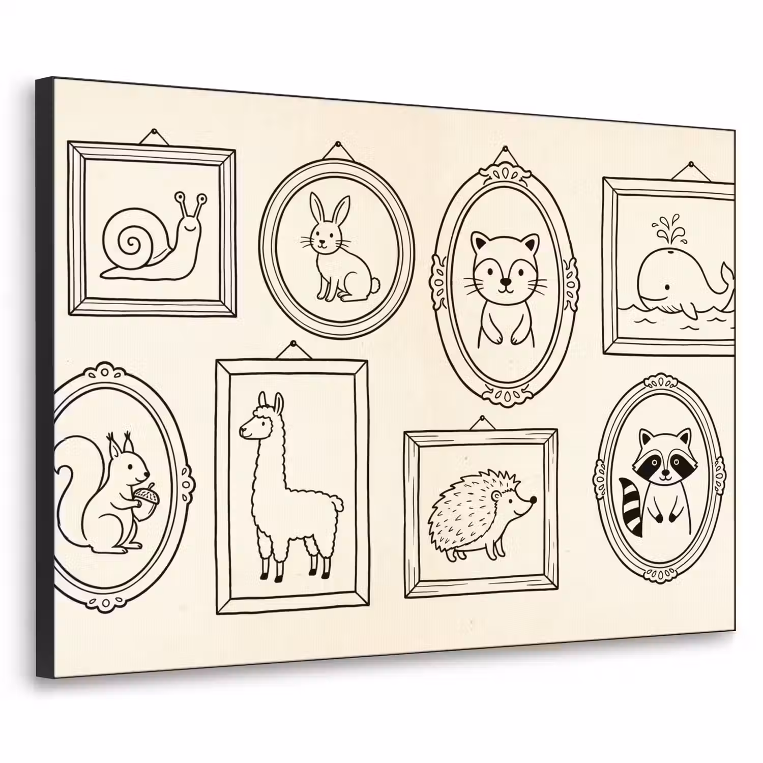 Dieren - Illustratie - Lijsten - Galerij - Speels Textielframe zwart klein -3d