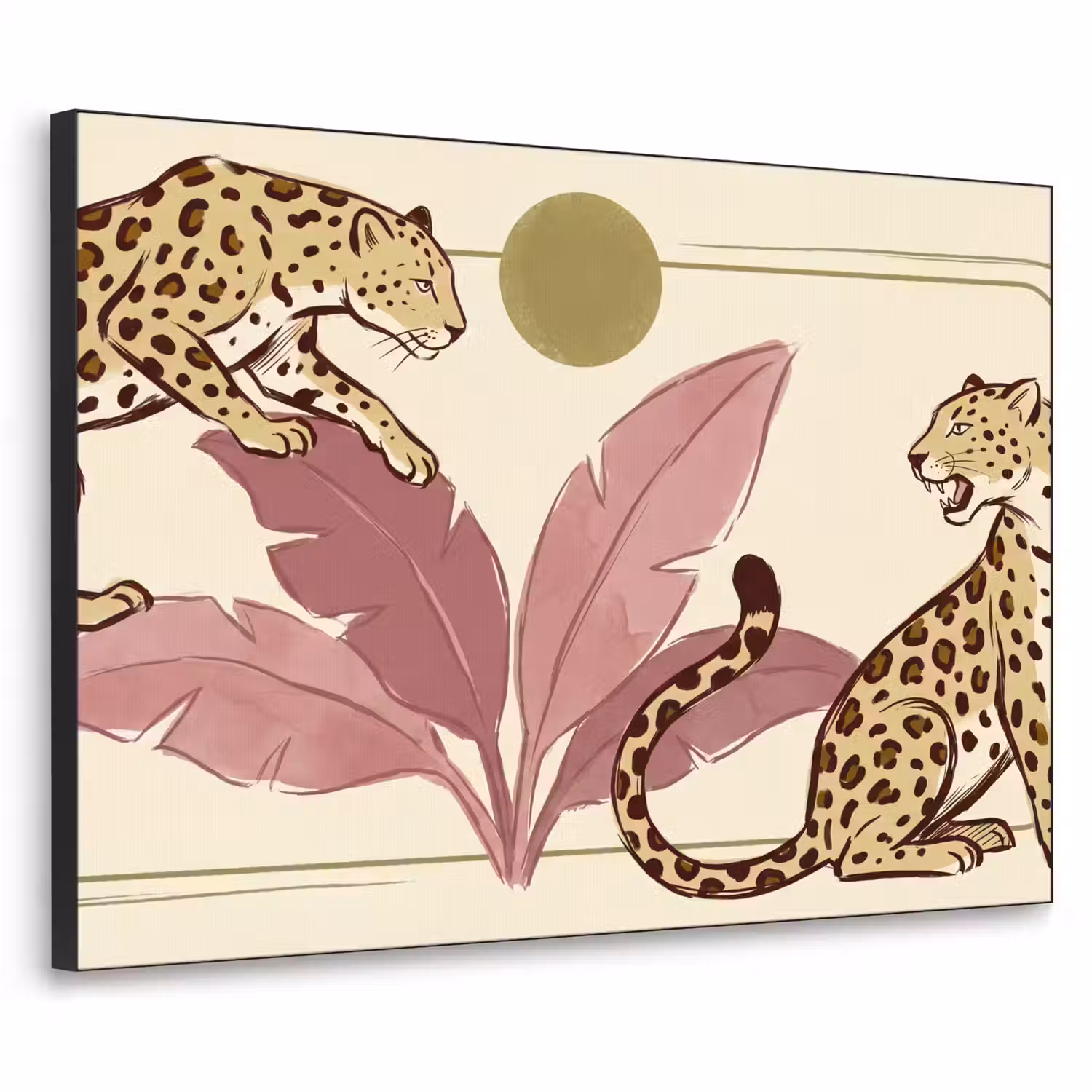Dieren - Kat - Jungle - Illustratie - Beige Textielframe zwart klein -3d
