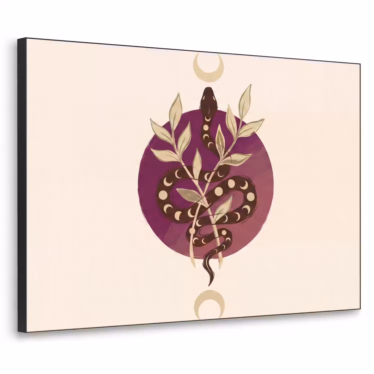 Dieren - Slang - Maan - Mystiek - Abstract Textielframe zwart klein -3d