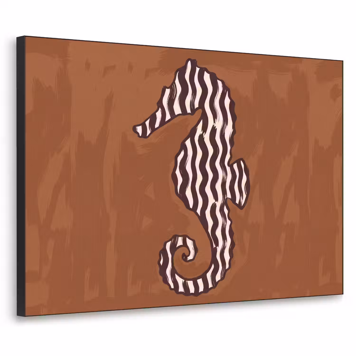 Dieren - Zeepaardje - Abstract - Bruin - Strepen Textielframe zwart klein -3d