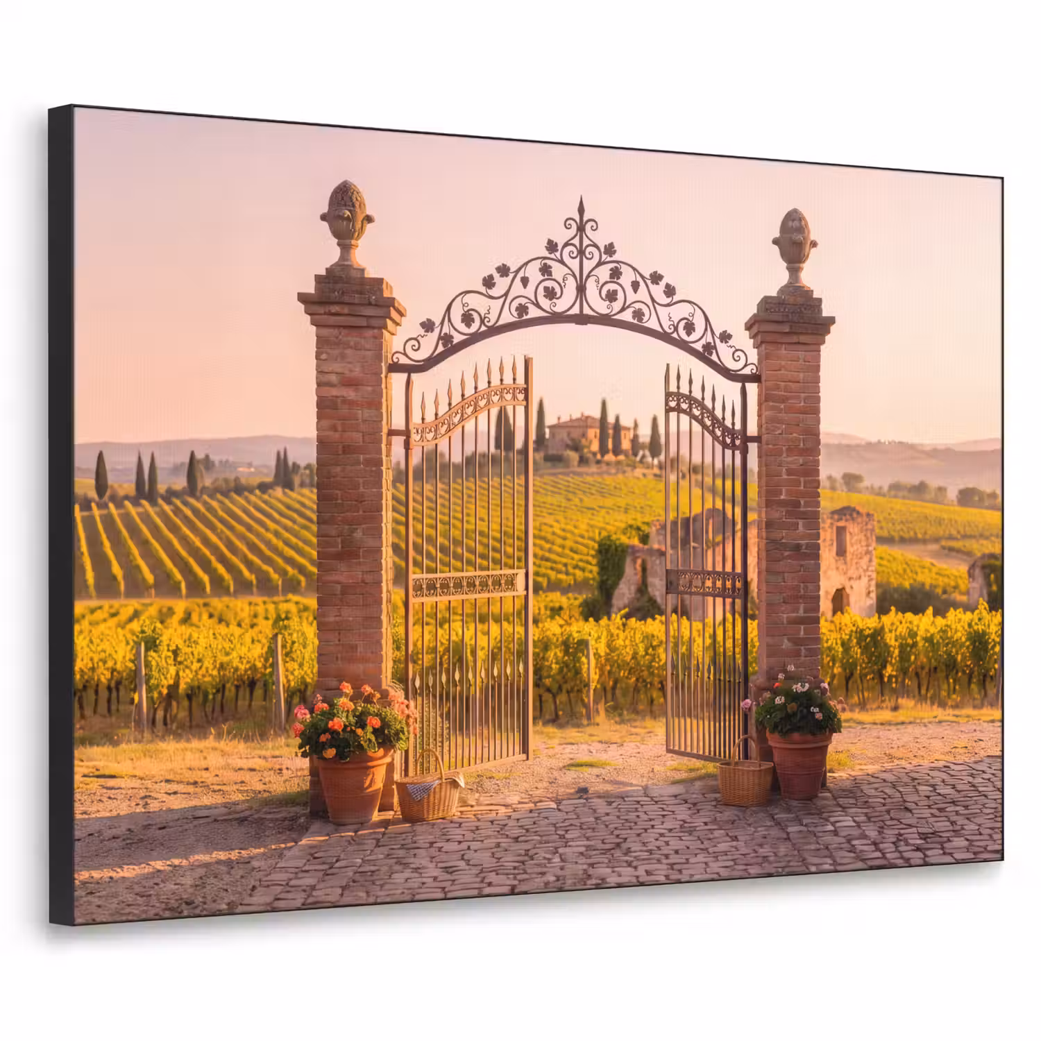 Poort - Landschap - Platteland - Zonlicht - Warm Textielframe zwart klein -3d