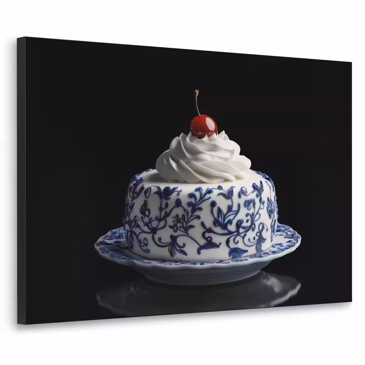 Taart - Slagroom - Kers - Bord - Delfts blauw Textielframe - compleet frame klein -3d