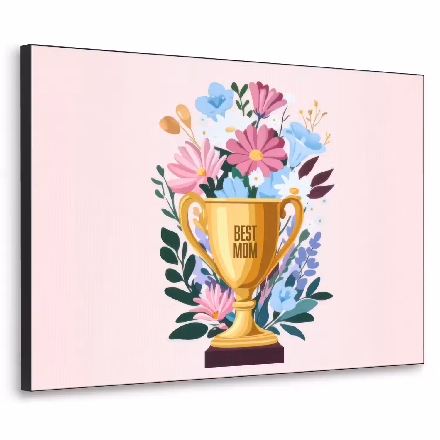Trofee - Best Mom - Bloemen - Kleurrijk Textielframe zwart klein -3d