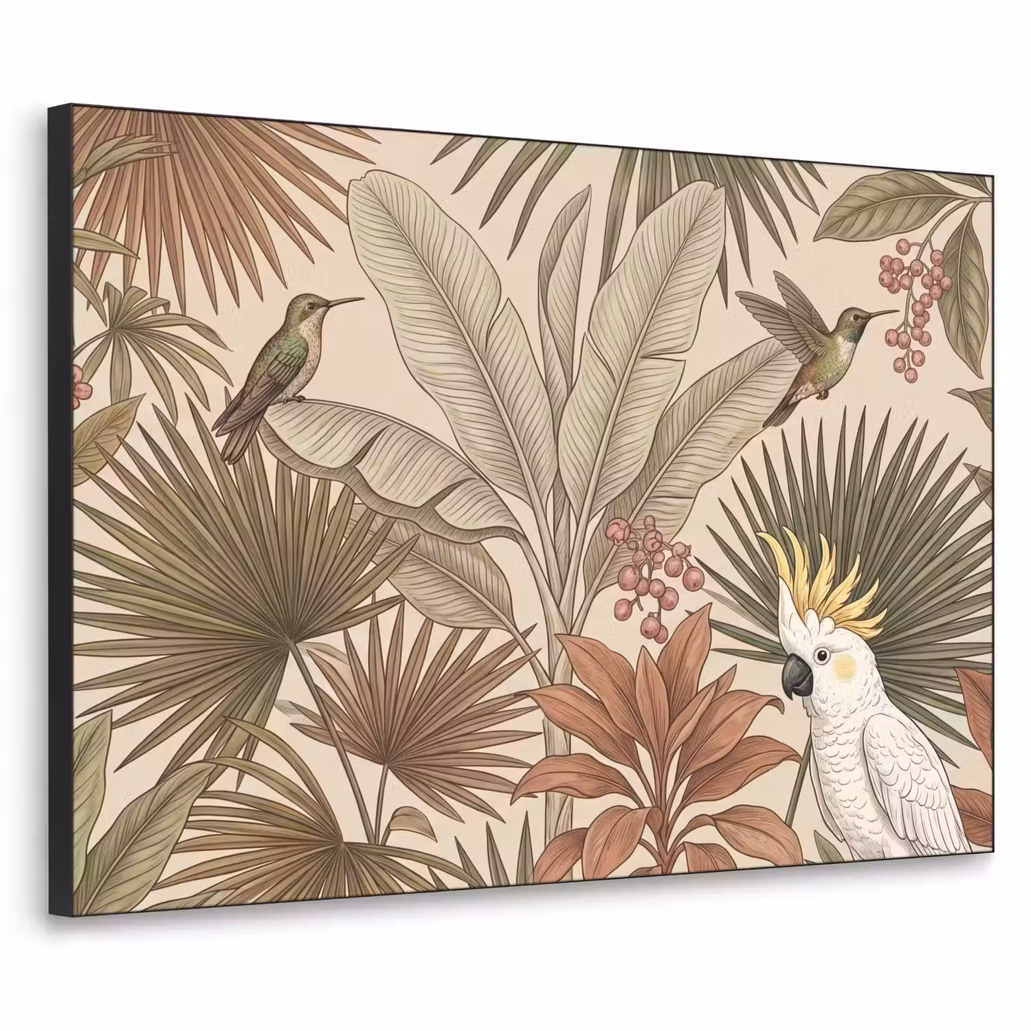 Tropisch - Vogels - Beige Textielframe zwart klein -3d