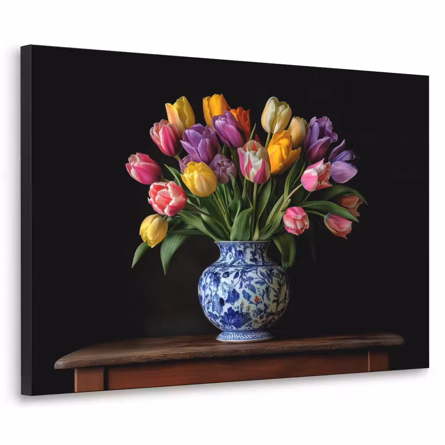 Tulpen - Kleuren - Hout - Vaas Textielframe - compleet frame klein -3d