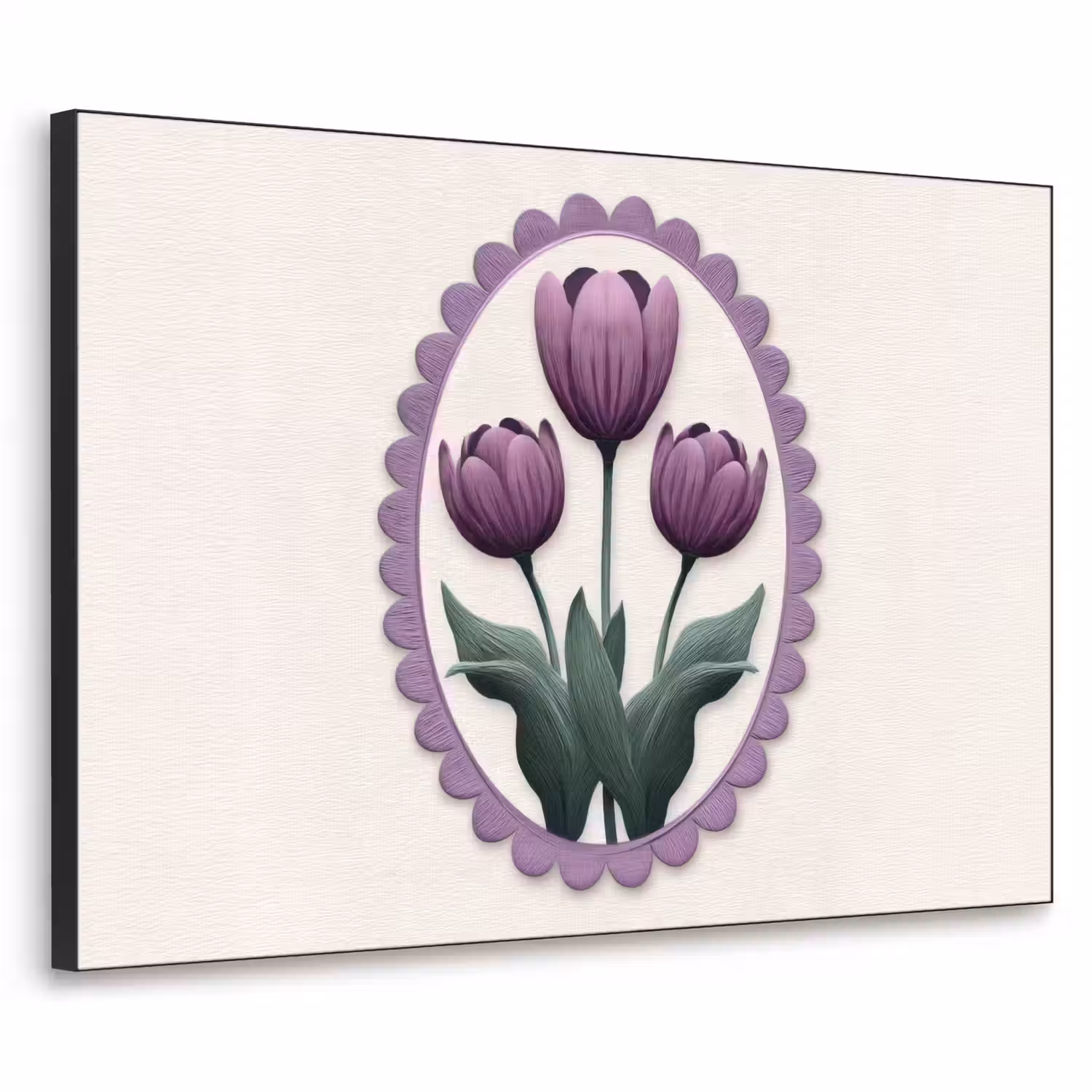 Tulpen - Paars - Lijst - Bladeren Textielframe - compleet frame klein -3d