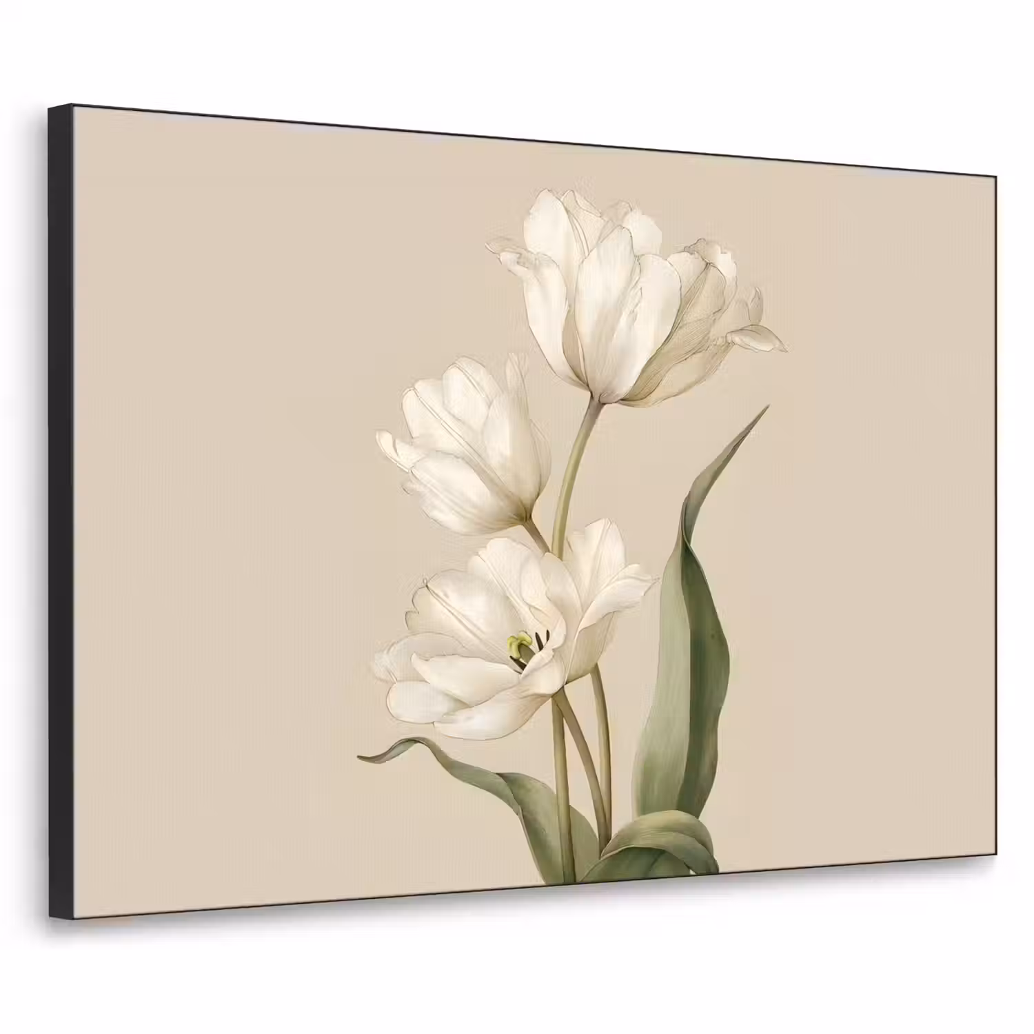 Tulpen - Wit - Bladeren Textielframe - compleet frame klein -3d
