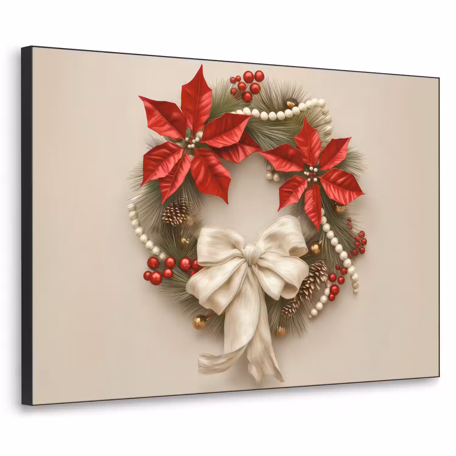 Deurkrans - Strik - Kerst - Rood - Groen Textielframe - compleet frame klein -3d
