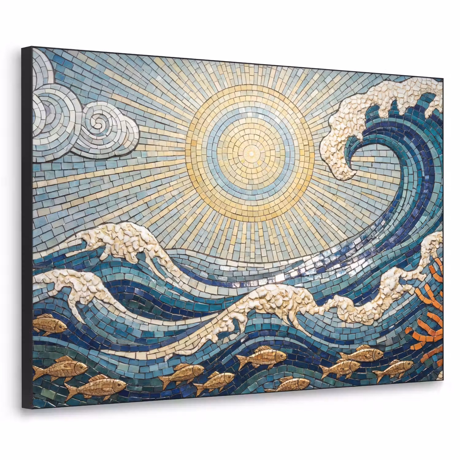 Onderwater - Koraal - Vis - Natuur - Kunst Textielframe zwart klein -3d