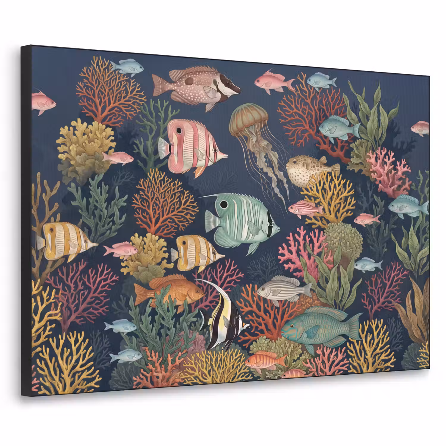 Onderwaterwereld - Vissen - Koraal - Illustratie - Kleurrijk Textielframe zwart klein -3d