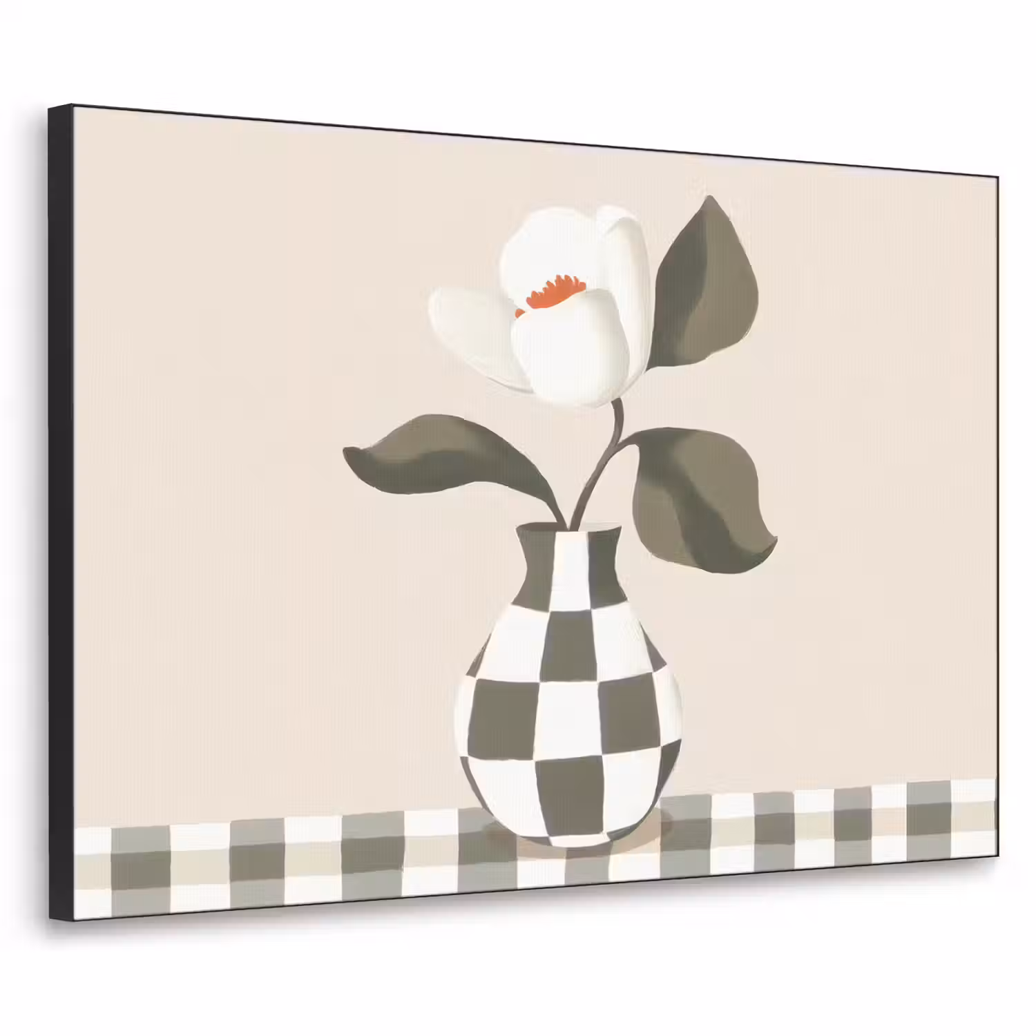 Vaas - Geruit - Groen - Bloem Textielframe - compleet frame klein -3d