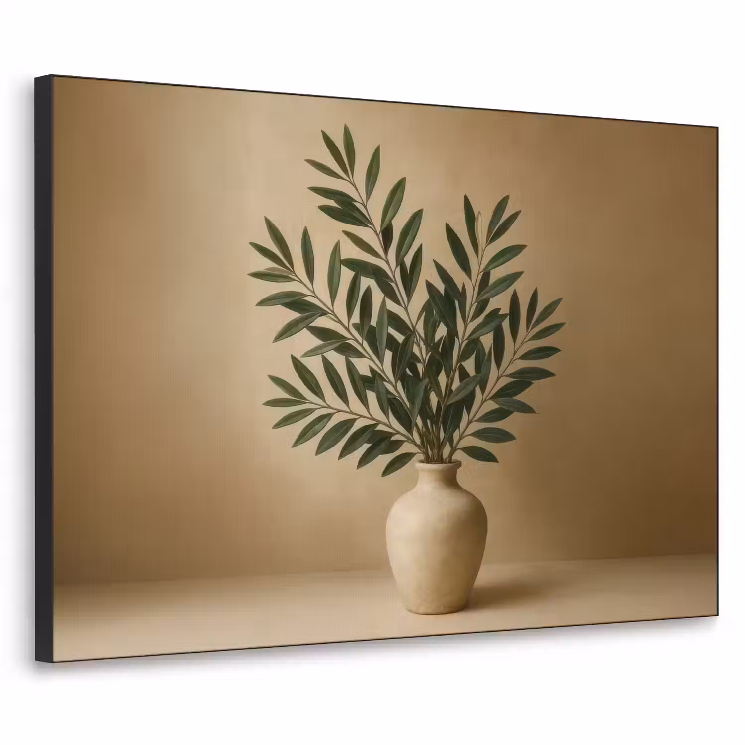 Vaas - Olijftakken - Bladeren - Beige Textielframe - compleet frame klein -3d