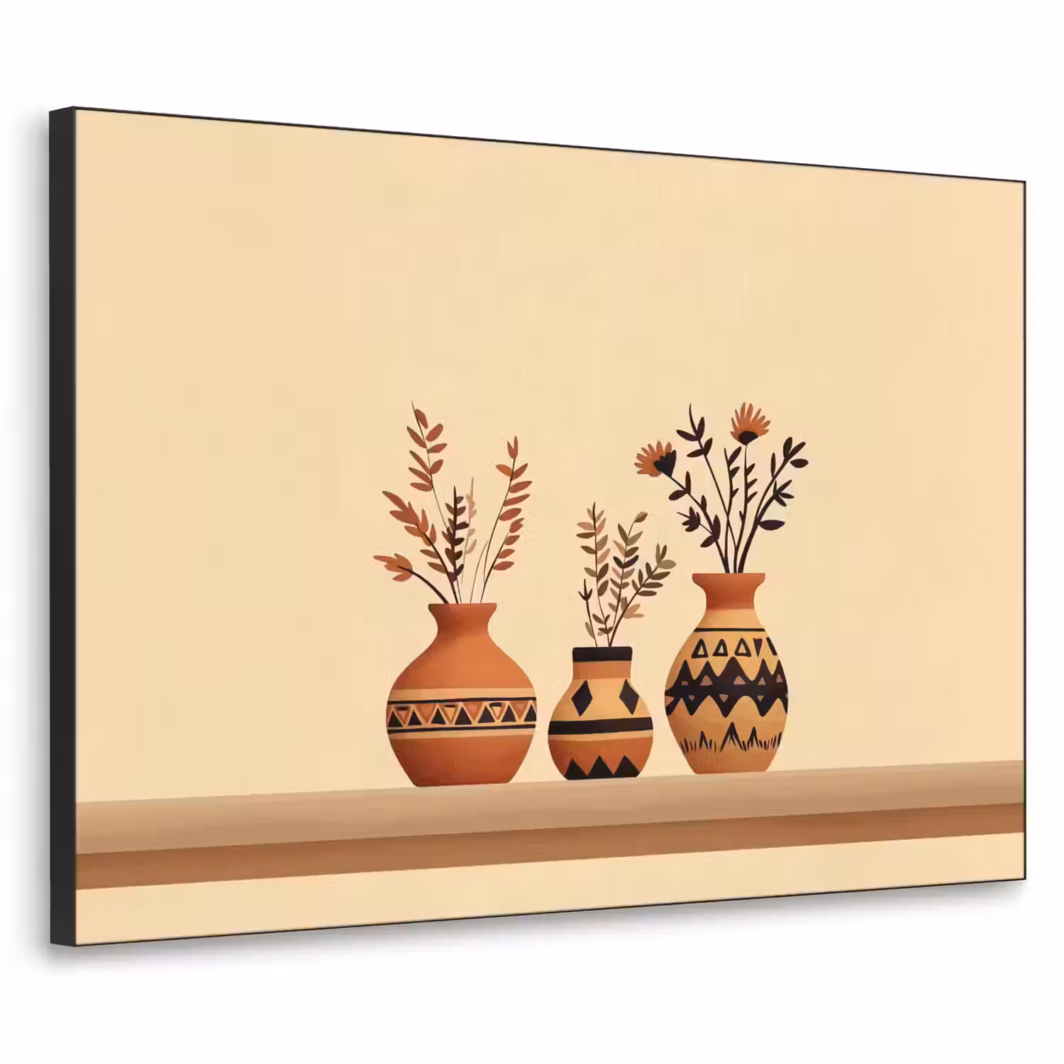 Vazen - Bloemen - Bladeren - Minimalistisch Textielframe - compleet frame klein -3d