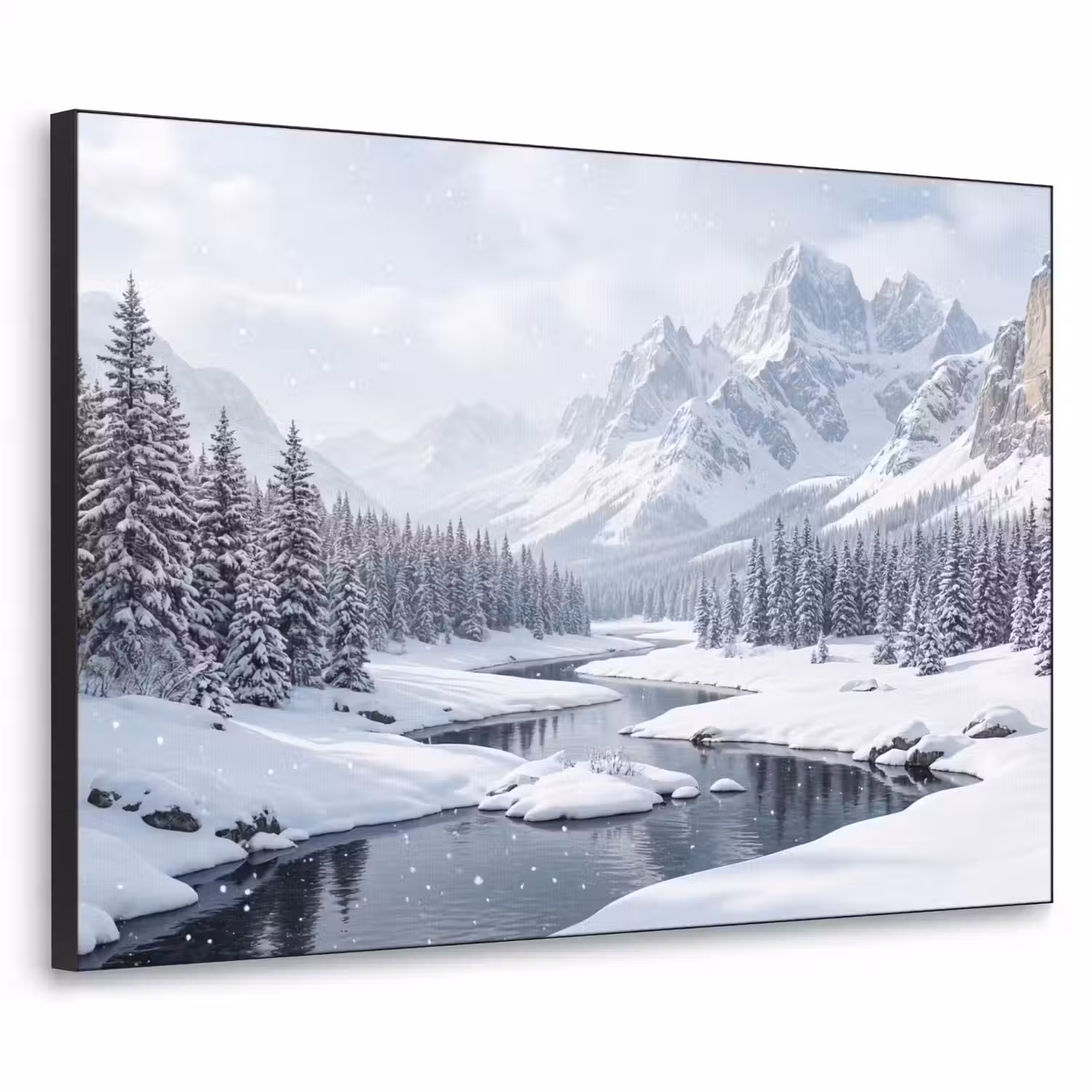 Sneeuwlandschap - Bergen - Rivier - Winter Textielframe zwart klein -3d
