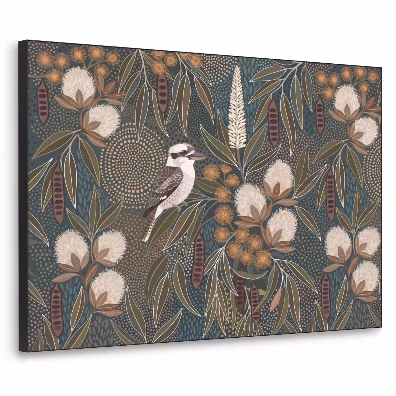 Vogel - Bladeren - Natuur - Illustratie - Groen Textielframe zwart klein -3d