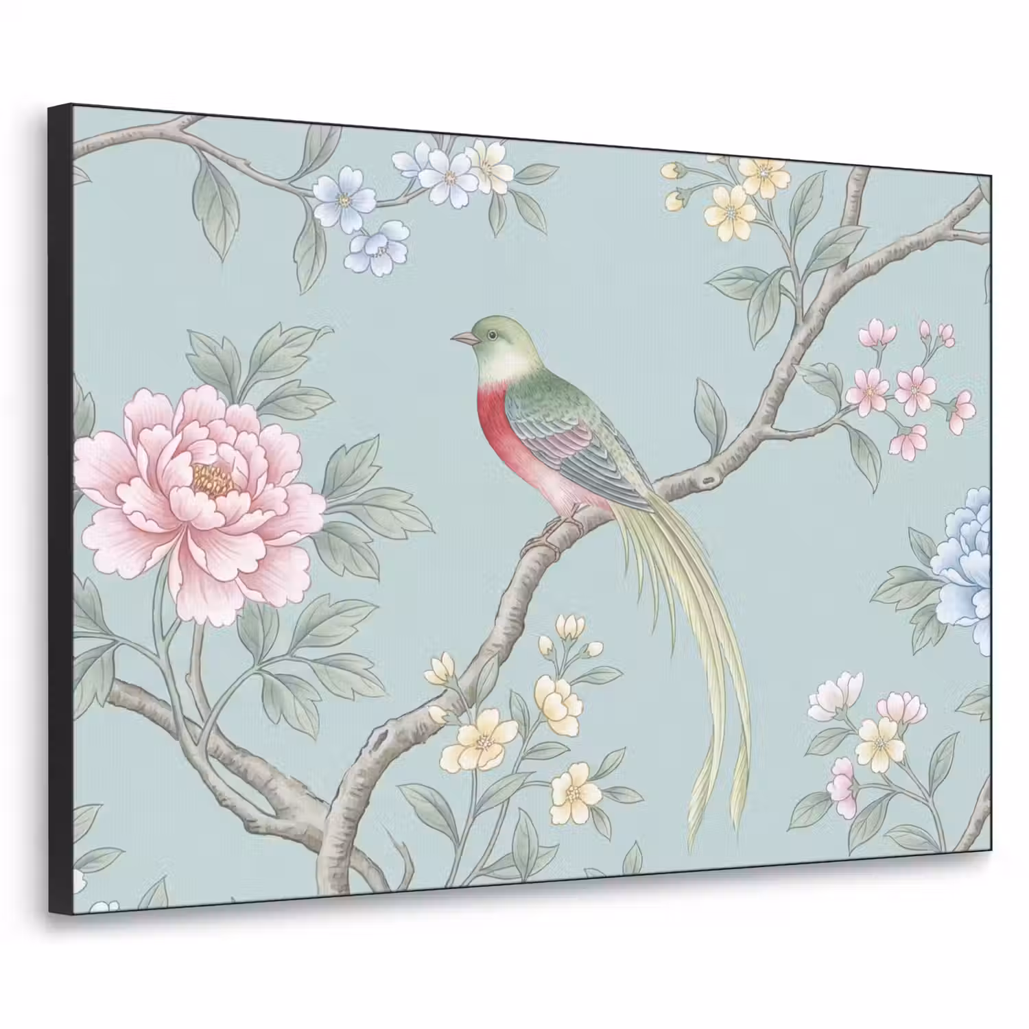 Vogel - Bloemen - Kleurrijk Textielframe zwart klein -3d