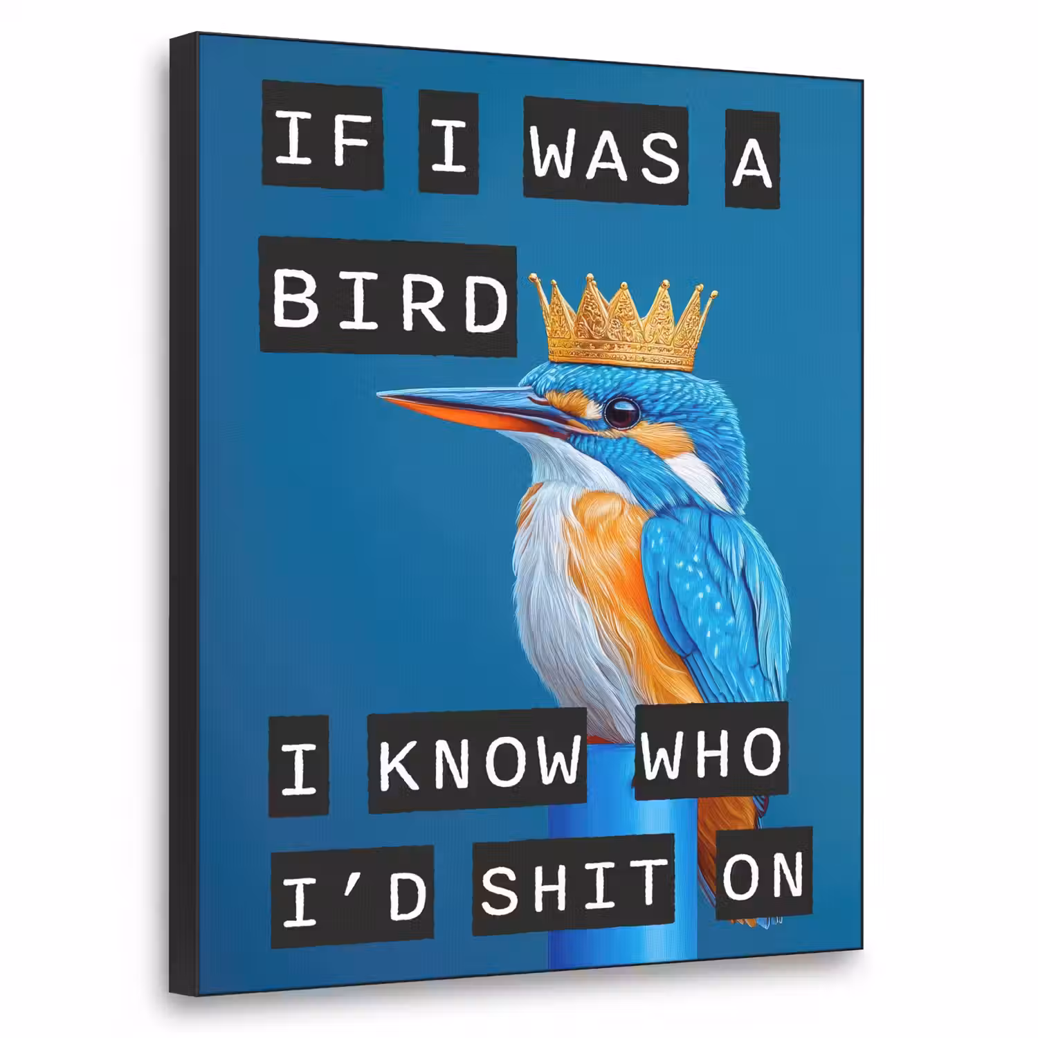 Vogel - Decoratie - Ijsvogel - Blauw Textielframe - compleet frame klein -3d