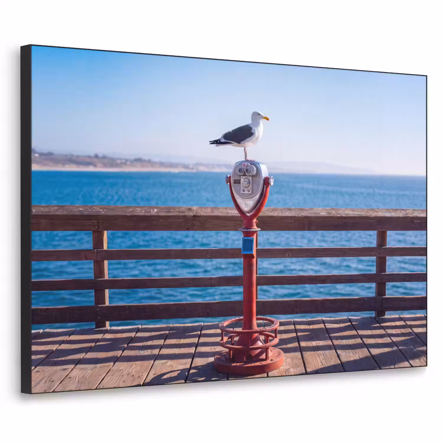 Vogel - Verrekijker - Kust - Zee - Blauw Textielframe zwart klein -3d