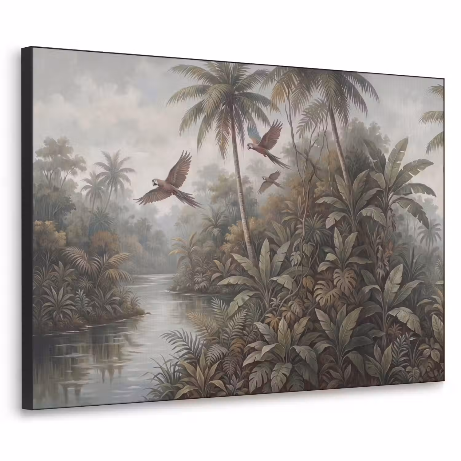 Vogel - Vliegend - Tropisch - Landschap - Klassiek Textielframe zwart klein -3d