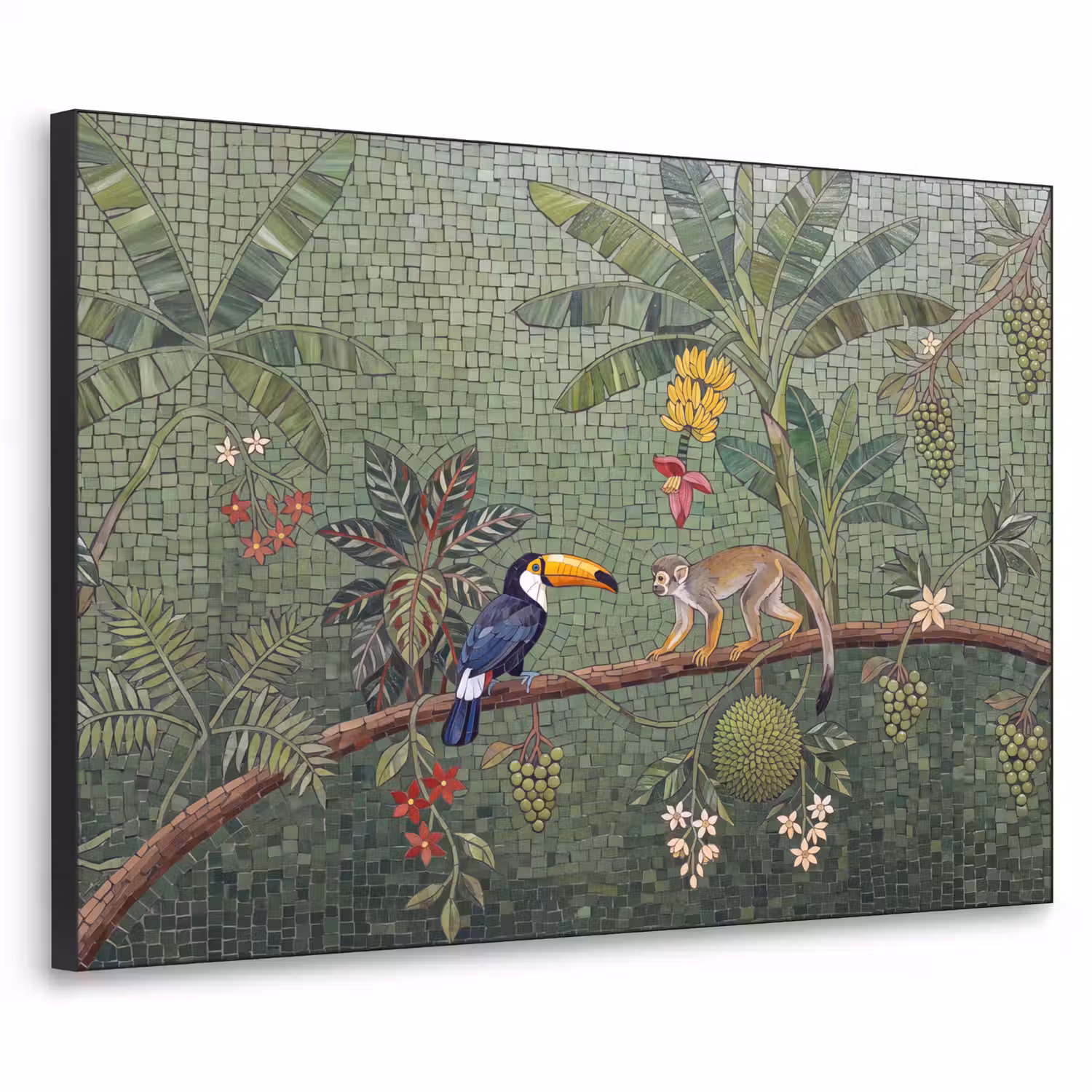 Vogel - Dier - Jungle - Mozaïek - Natuur Textielframe zwart klein -3d