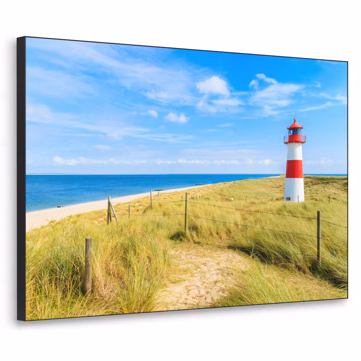 Vuurtoren - Duinen - Strand - Zee - Zomer Textielframe zwart klein -3d