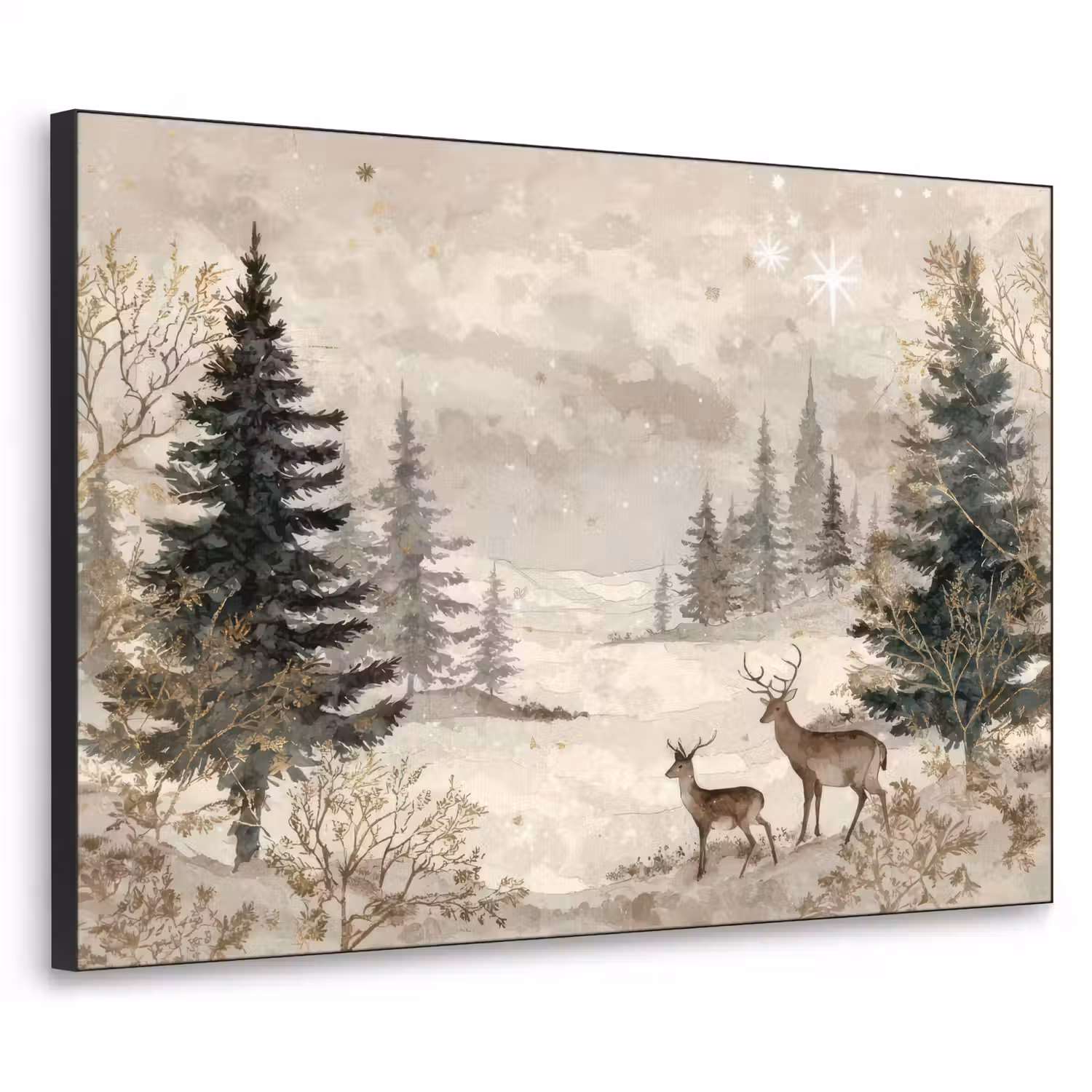 Bos - Herten - Winter - Sneeuw Textielframe - compleet frame klein -3d