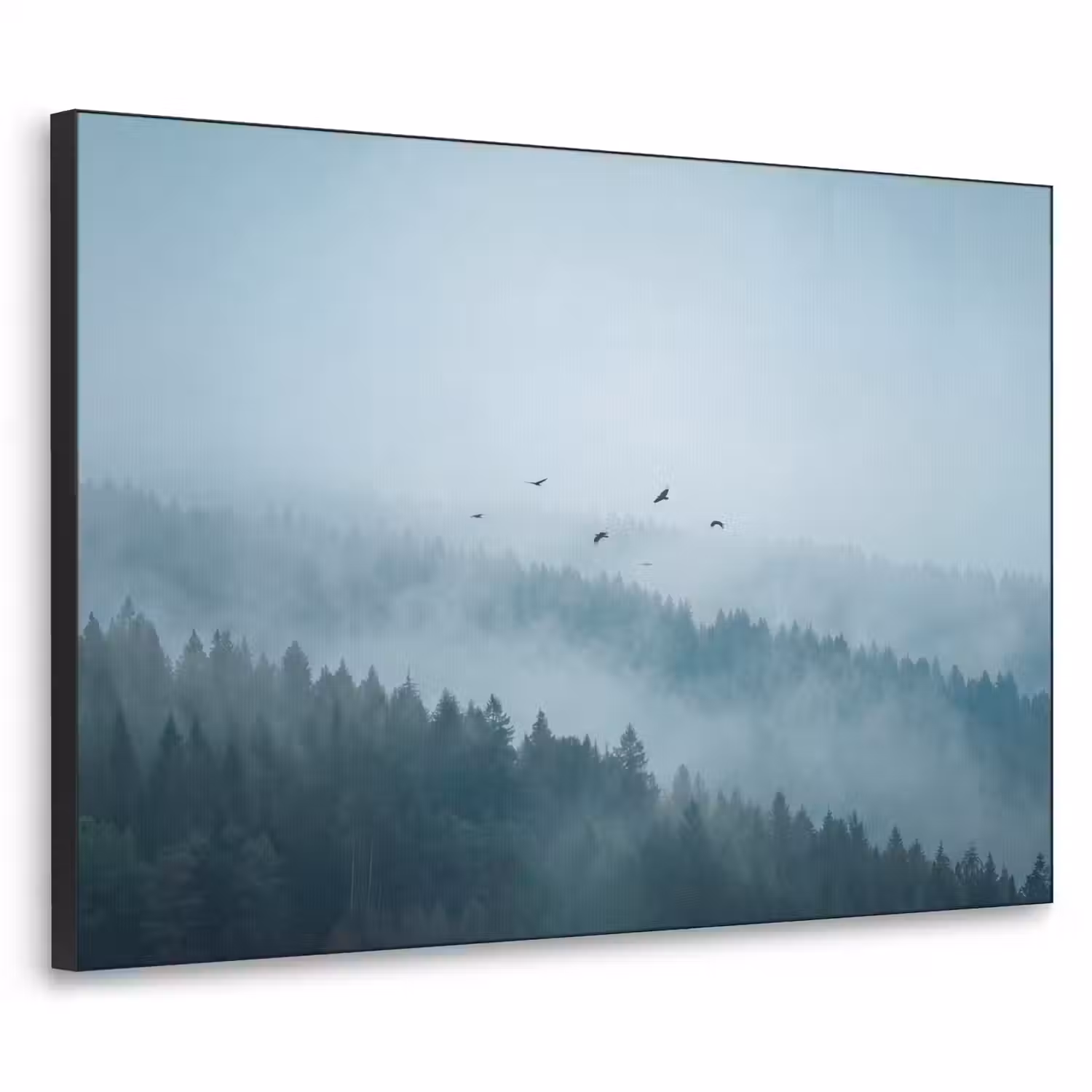 Bos - Mist - Vogels - Natuur - Groen Textielframe zwart klein -3d