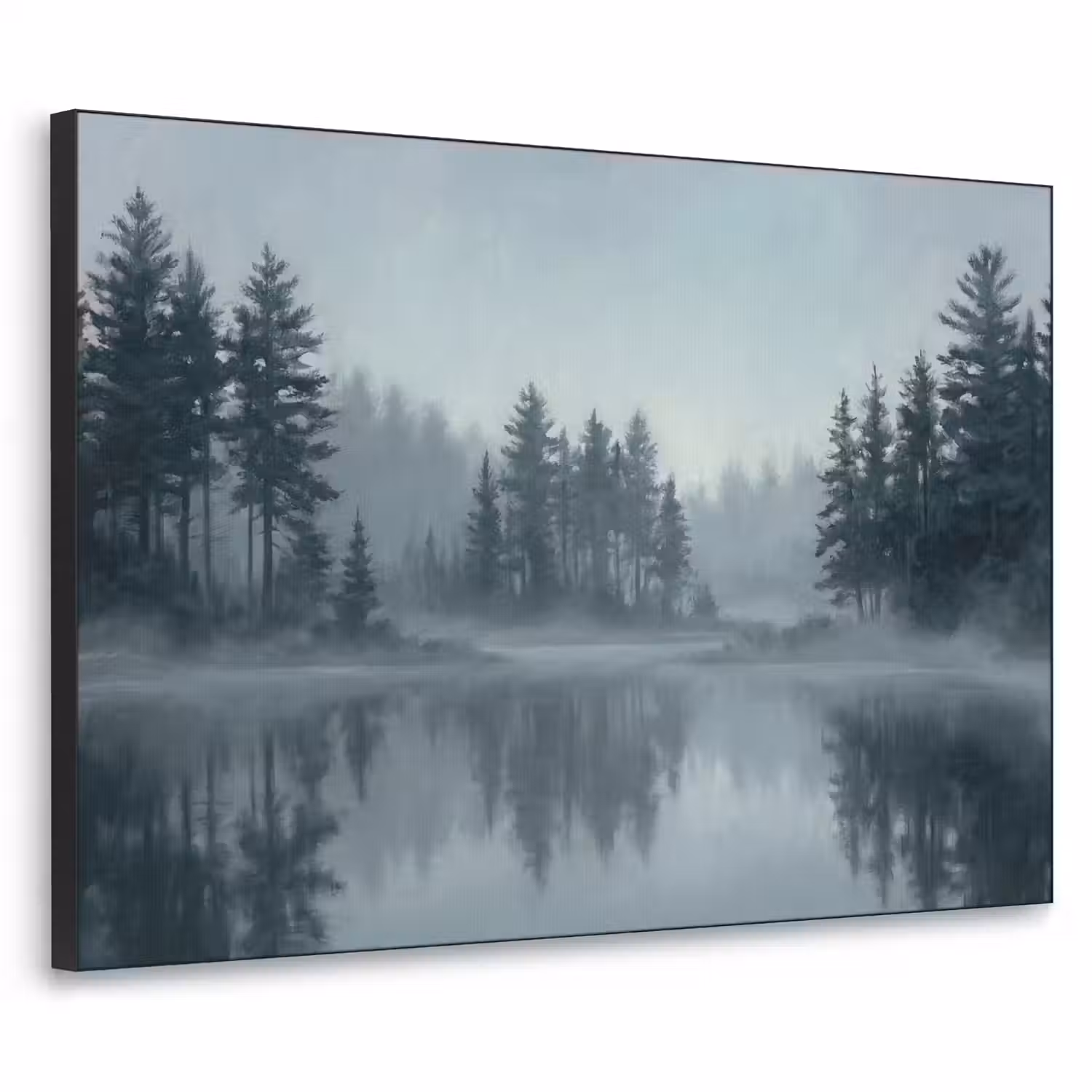 Bos - Meer - Mist - Natuur - Grijs Textielframe zwart klein -3d