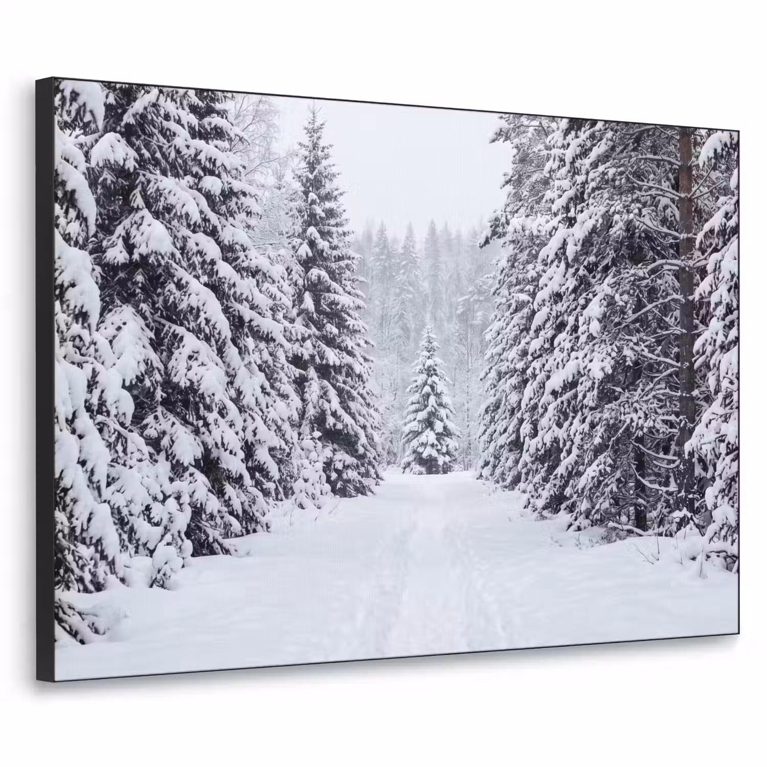 Bos - Winter - Sneeuw - Pad - Natuur Textielframe zwart klein -3d