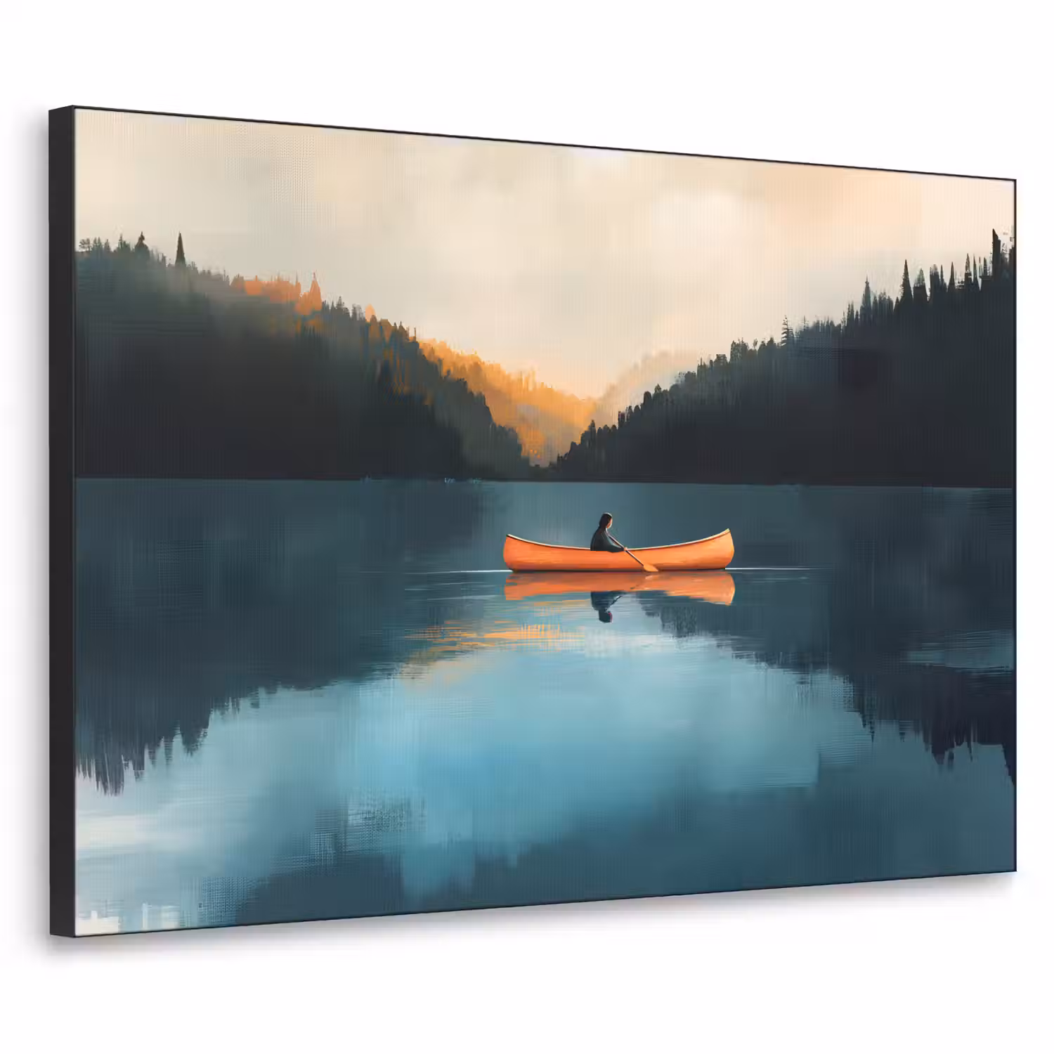 Bossen - Meer - Kano - Oranje Textielframe - compleet frame klein -3d