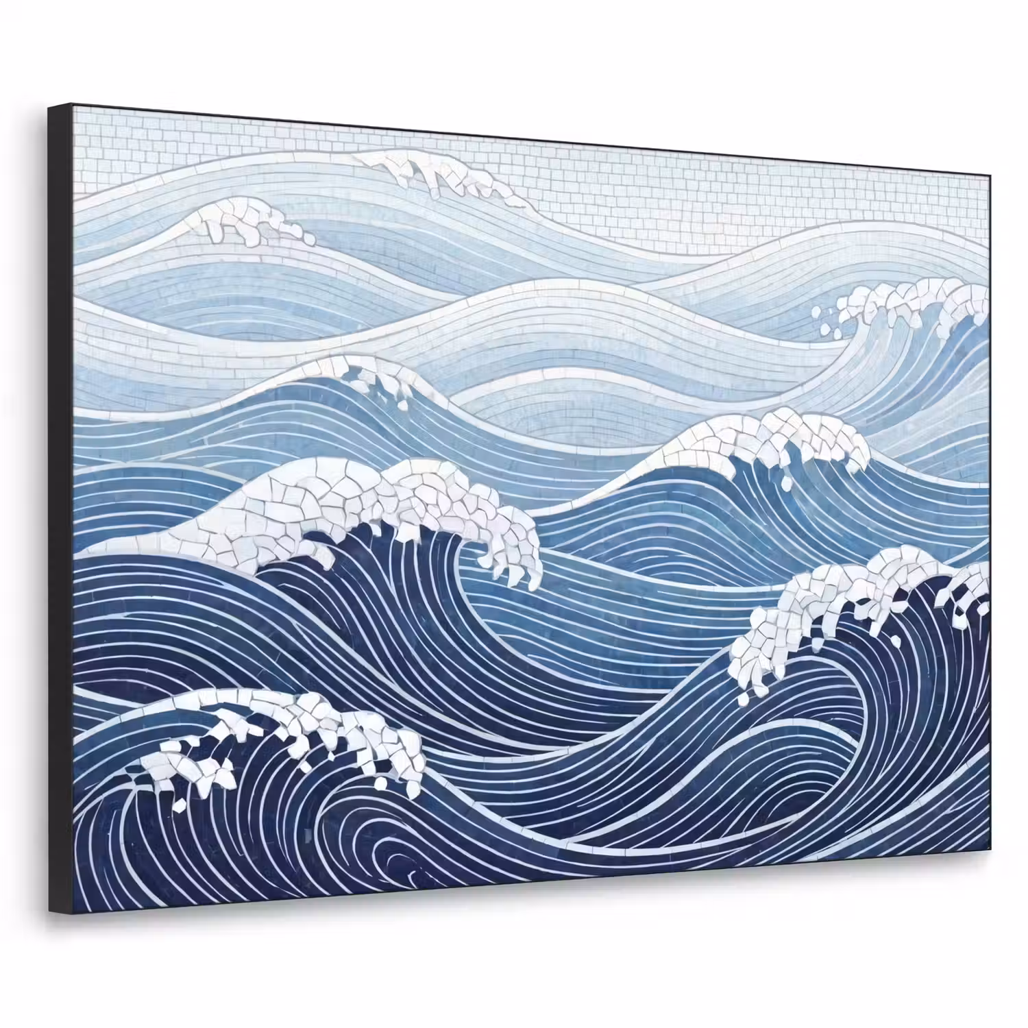 Water - Mozaïek - Landschap - Modern - Blauw Textielframe zwart klein -3d