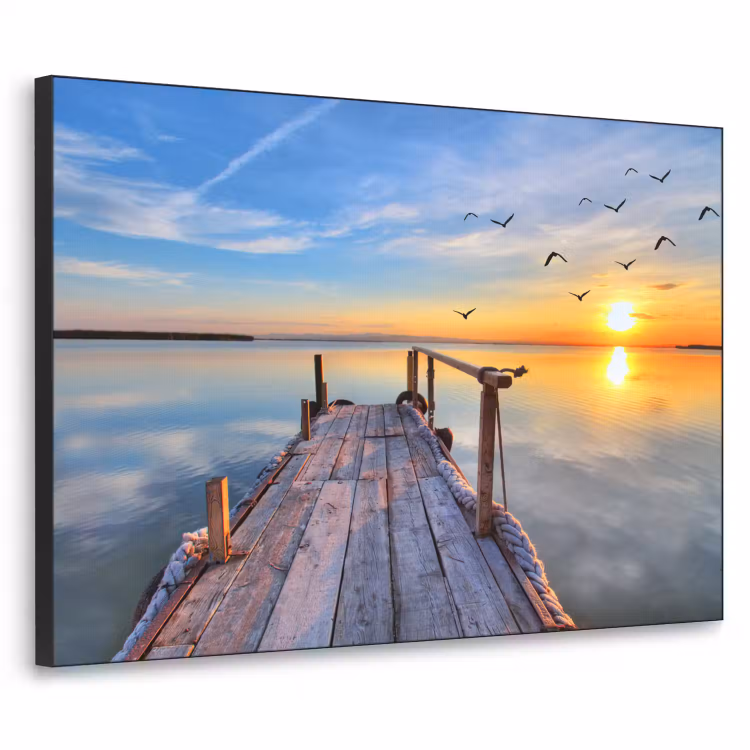 Water - Steiger - Vogels - Zonsondergang - Horizon Textielframe zwart klein -3d