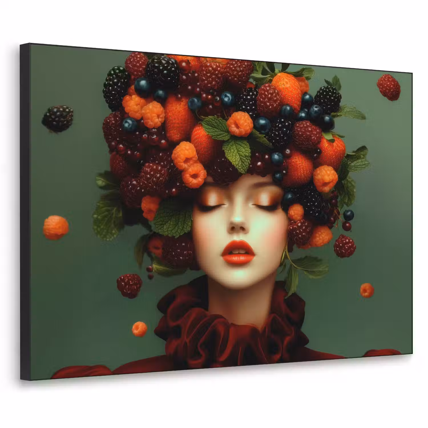Vrouw - Aardbeien - Frambozen - Bramen - Bessen Textielframe - compleet frame klein -3d