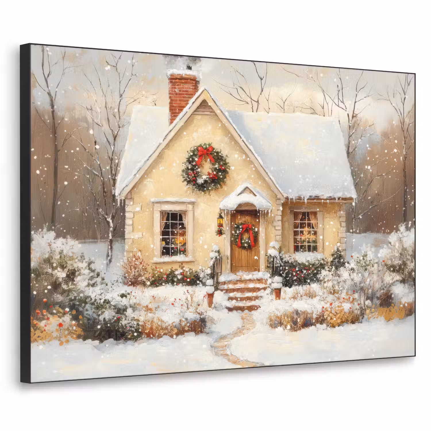 Kerst - Huis - Winter - Sneeuw Textielframe - compleet frame klein -3d