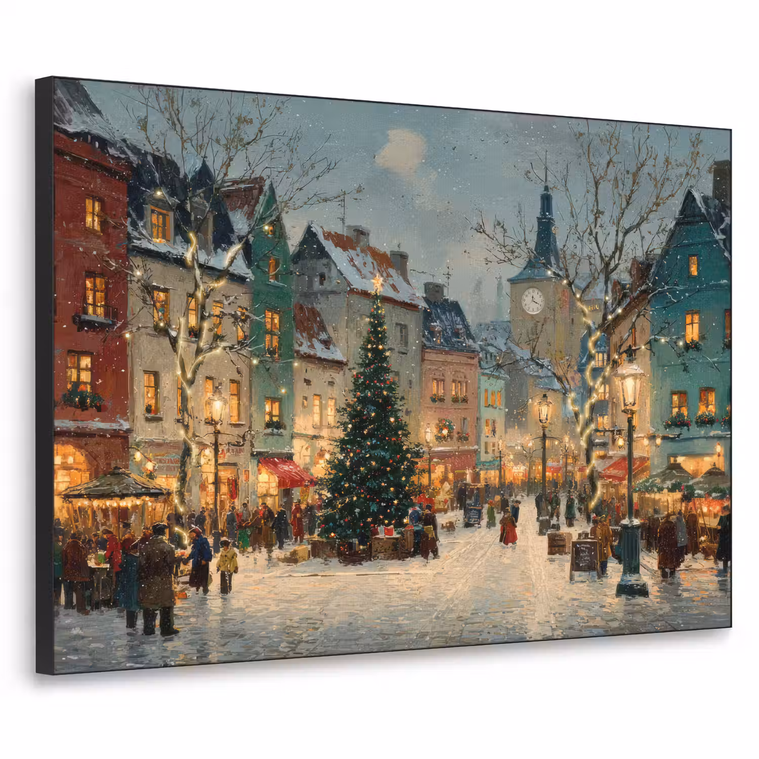 Kerstsfeer - Stadsplein - Kleurrijk Textielframe - compleet frame klein -3d