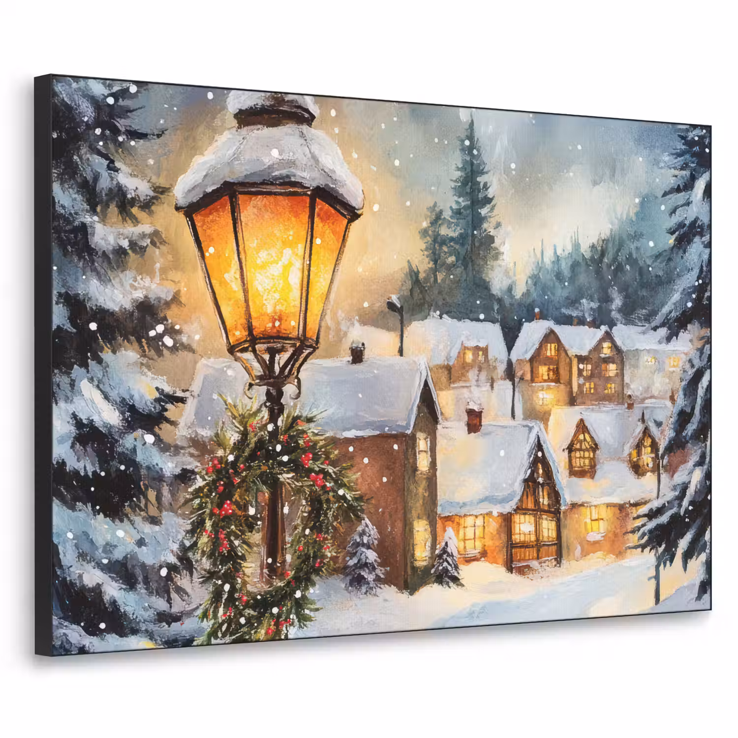 Kerstdorp - Huizen - Sneeuw - Kerst Textielframe - compleet frame klein -3d