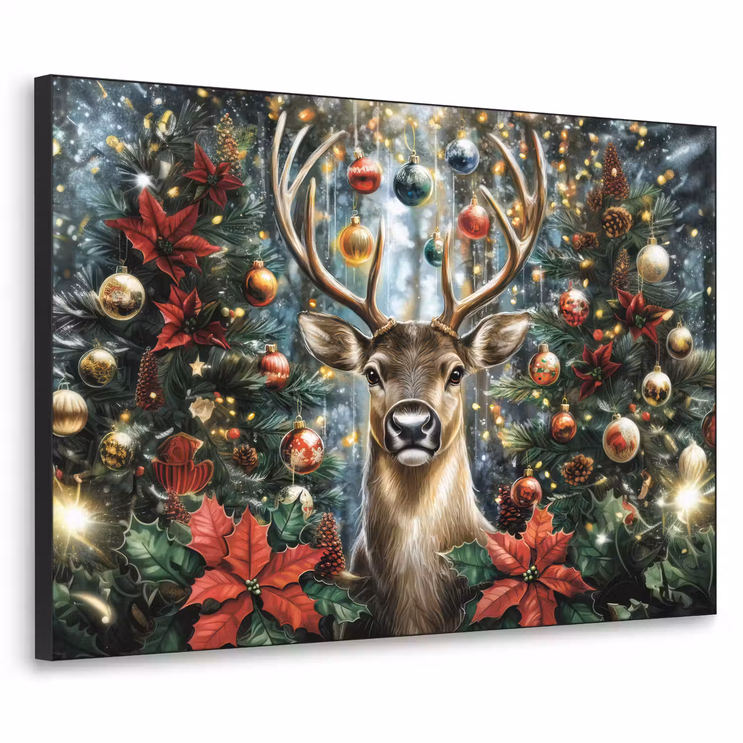 Kerstfeest - Dennenbos - Rood Textielframe - compleet frame klein -3d