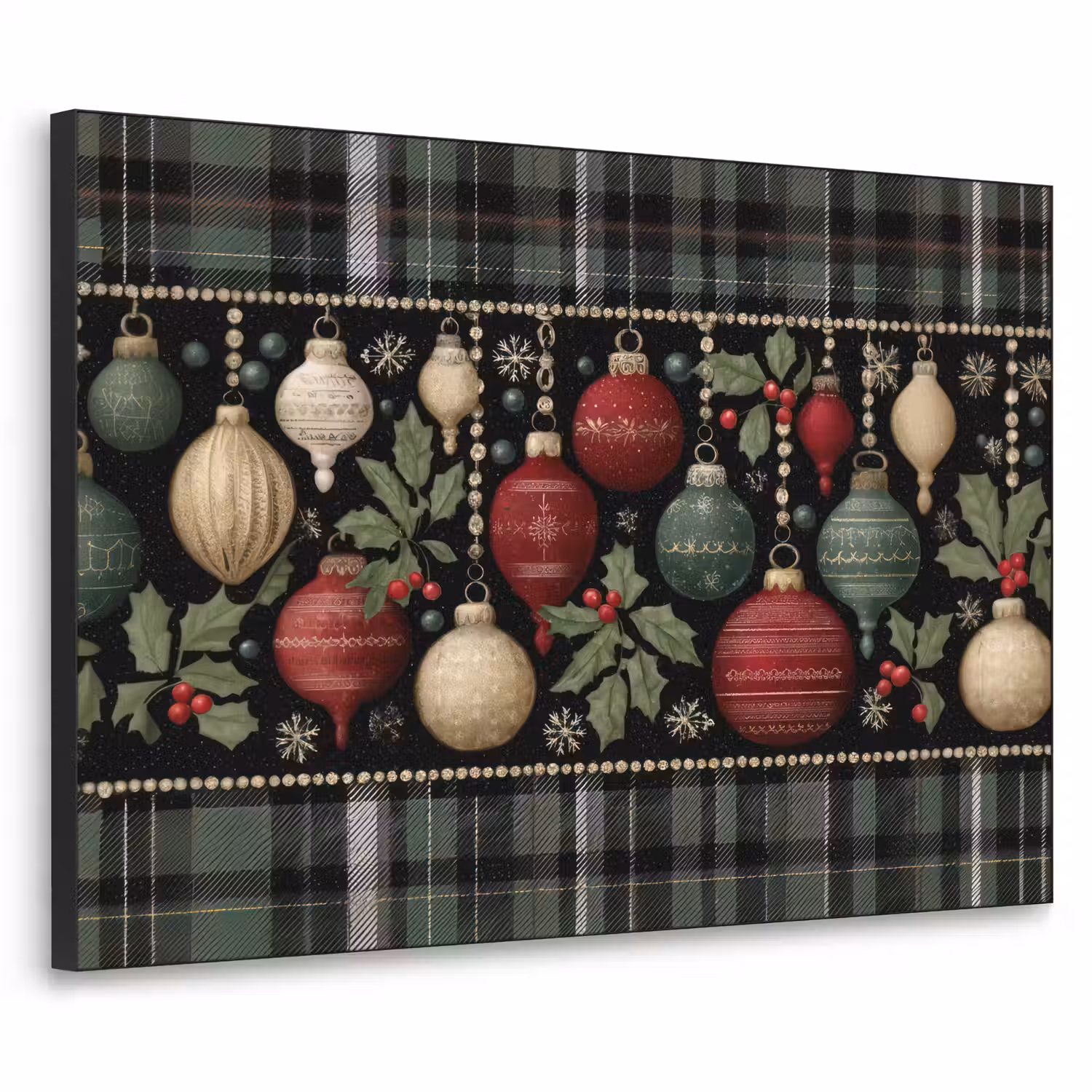 Kerstballen - Rood - Hulsttakken - Patroon Textielframe zwart klein -3d