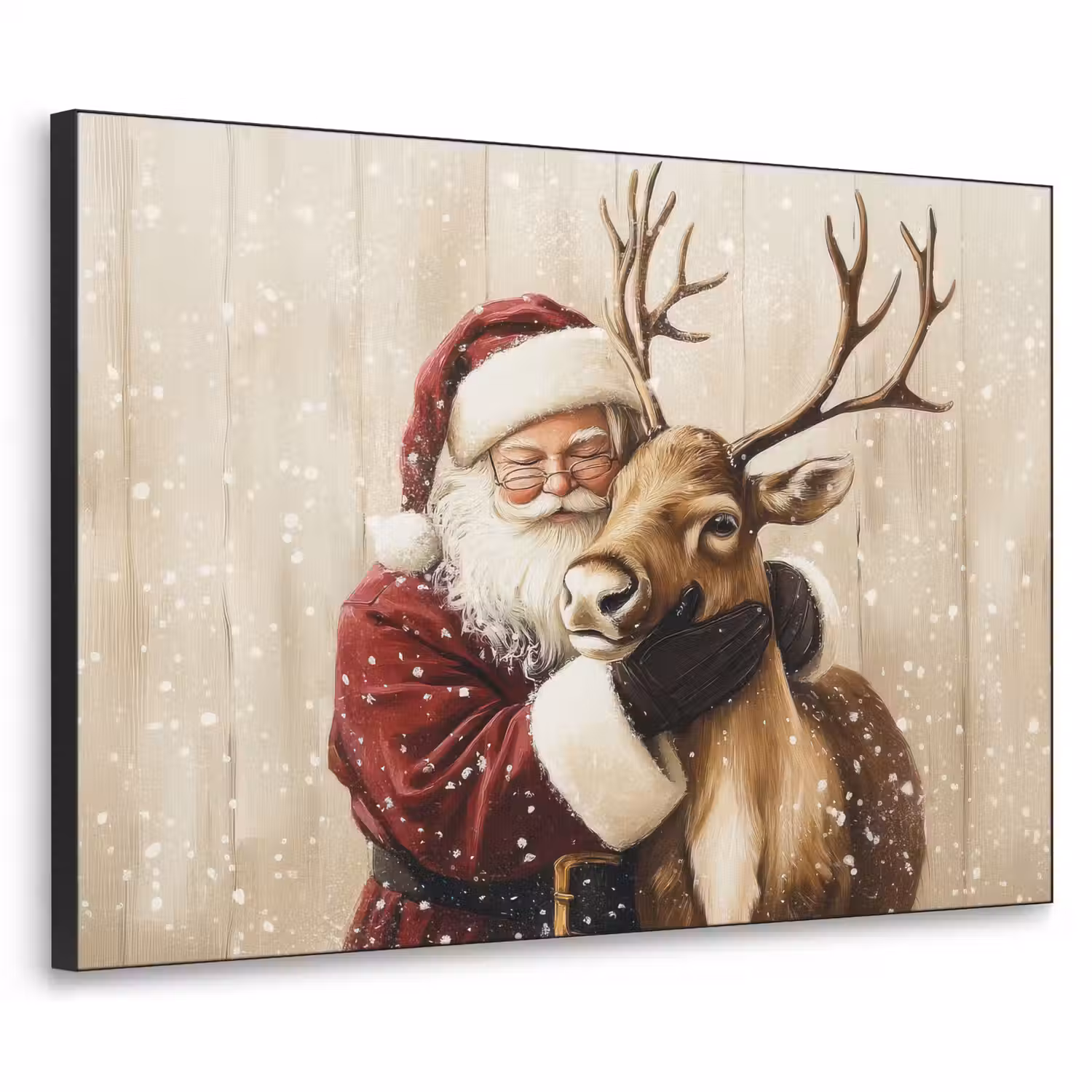 Kerstman - Rendier - Sneeuw - Kleurrijk Textielframe - compleet frame klein -3d
