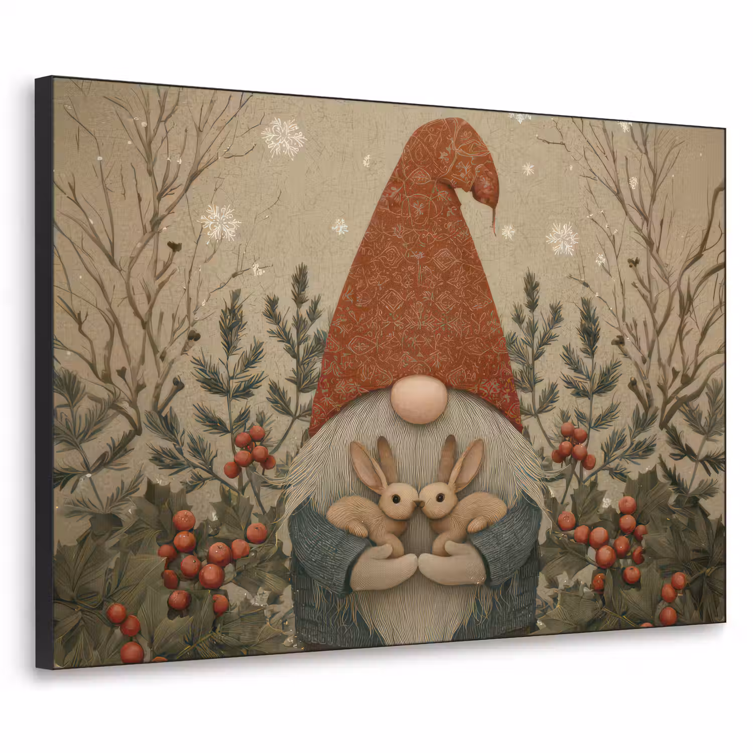 Kerstgnome - Konijntjes - Kleurrijk Textielframe - compleet frame klein -3d