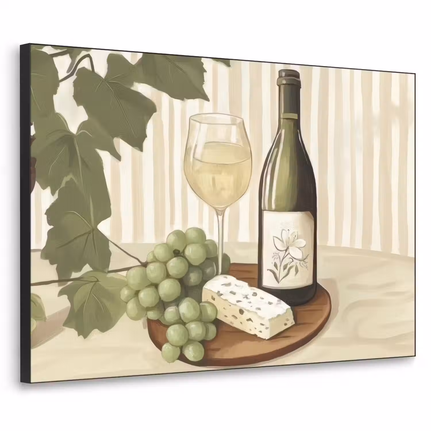 Wijn - Druiven - Kaas - Bladeren Textielframe - compleet frame klein -3d