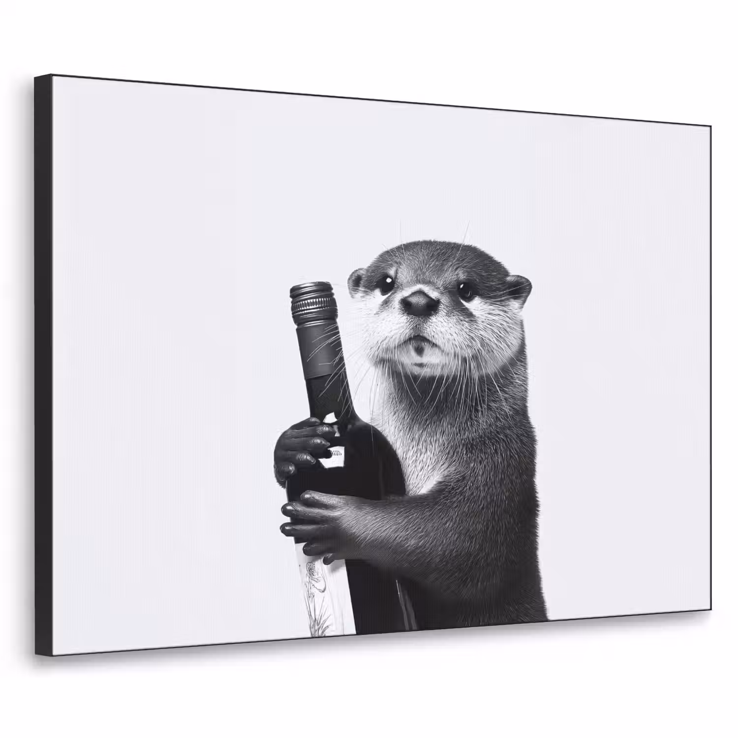 Wijnfles - Otter - Zwart Textielframe - compleet frame klein -3d