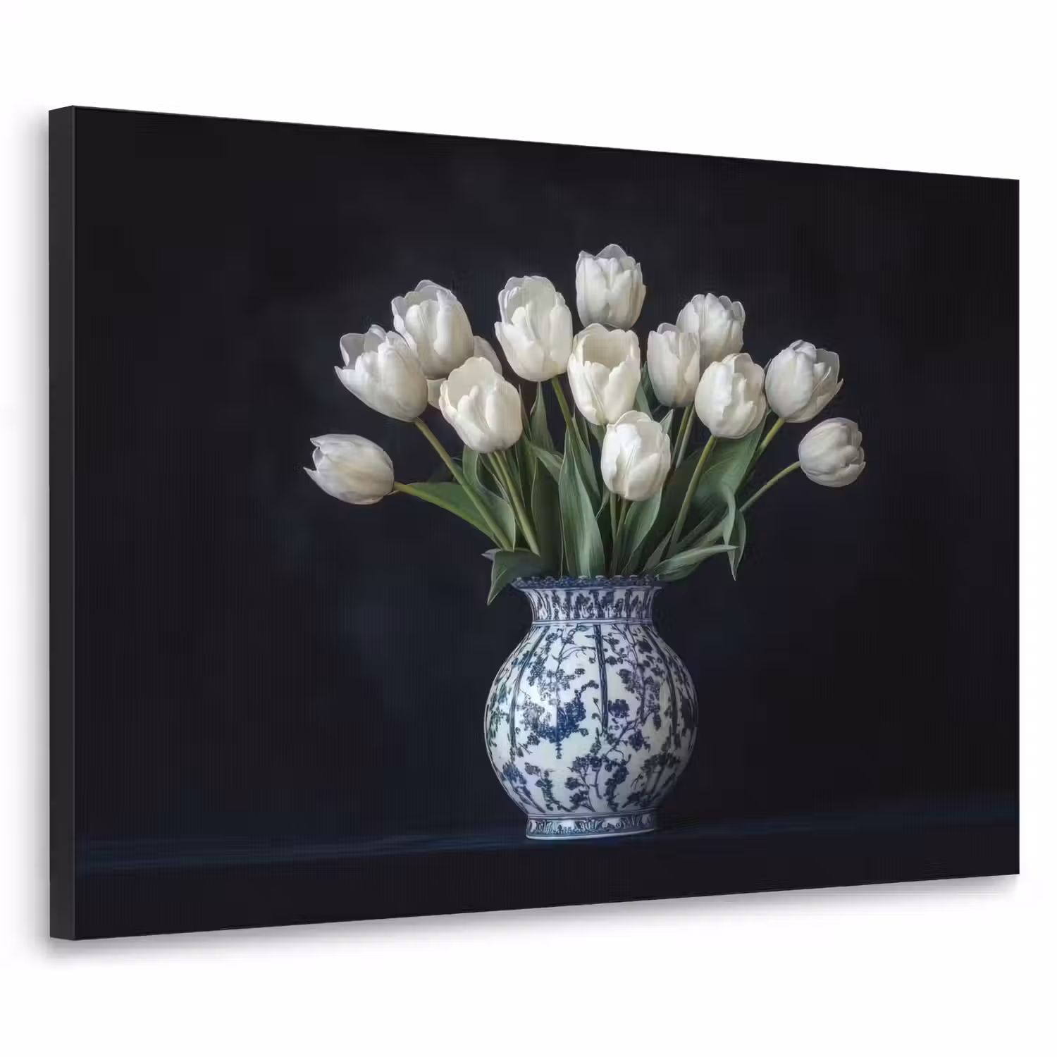 Wit - Bloemen - Tulpen - Vaas Textielframe - compleet frame klein -3d