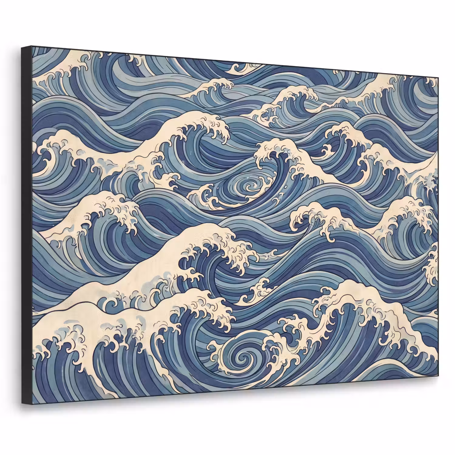Golven - Zee - Natuur - Abstract - Blauw Textielframe zwart klein -3d