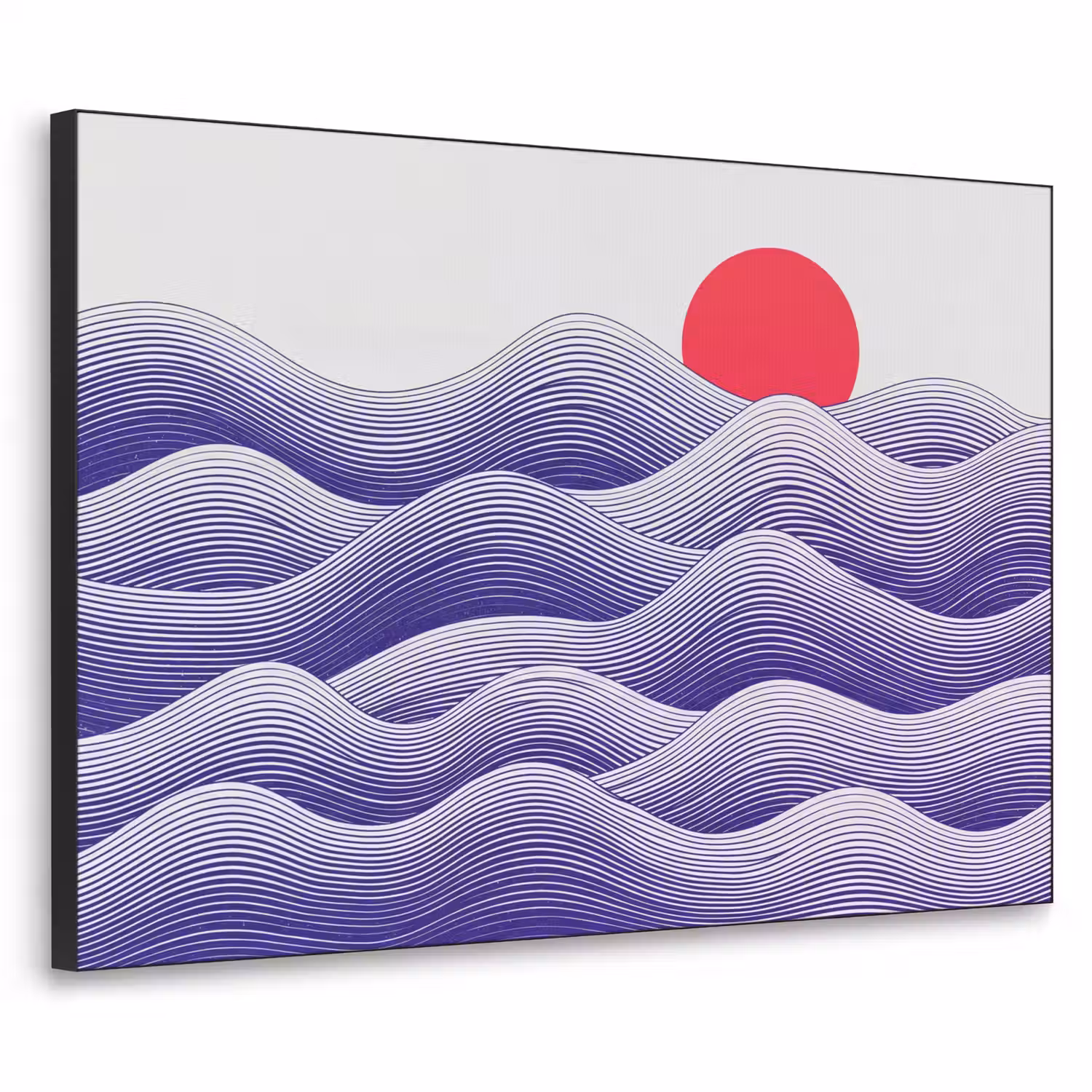 Golven - Zon - Natuur - Abstract - Rood Textielframe zwart klein -3d